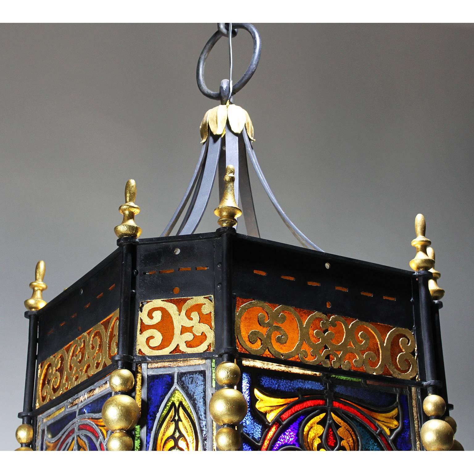 Palatial Italian 19th Century Baroque Style Stained Glass Grand Hall Lantern 1
