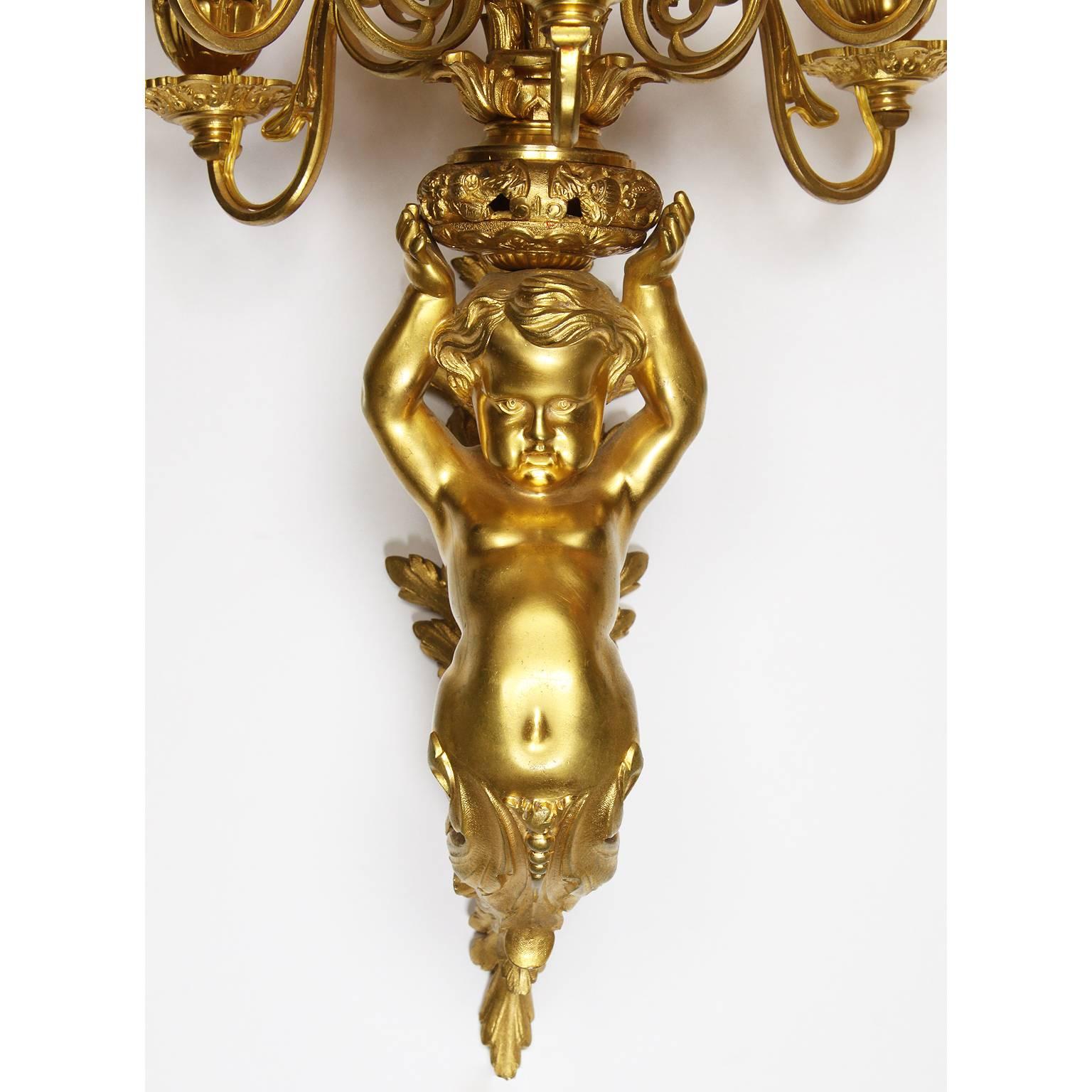 Pair of French Belle Époque Louis XV Style Gilt Bronze Six-Light Wall Sconces In Good Condition For Sale In Los Angeles, CA