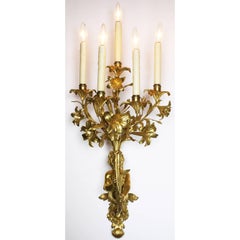 Pair of French 19th Century Neoclassical Style Gilt Bronze Putto Wall Lights