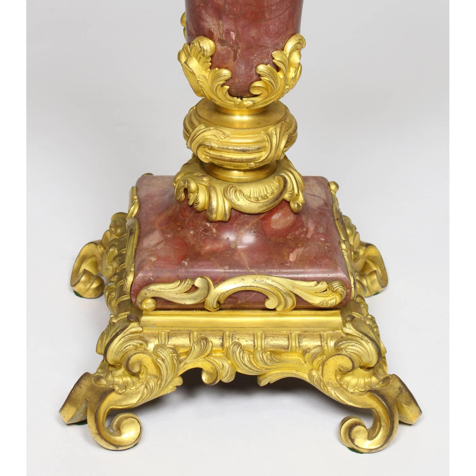 Pair of French 19th Century Louis XV Style Gilt-Bronze & Rouge Royal Candelabra 2