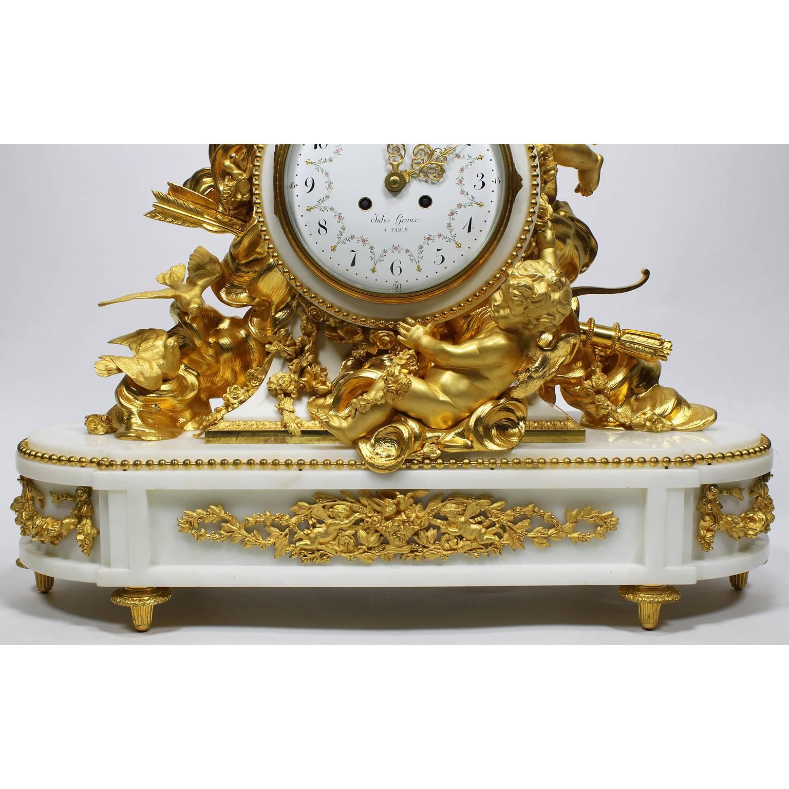 Marble Palatial 19th Century Louis XV Style Ormolu Mantel Clock, Beurdeley Attributed
