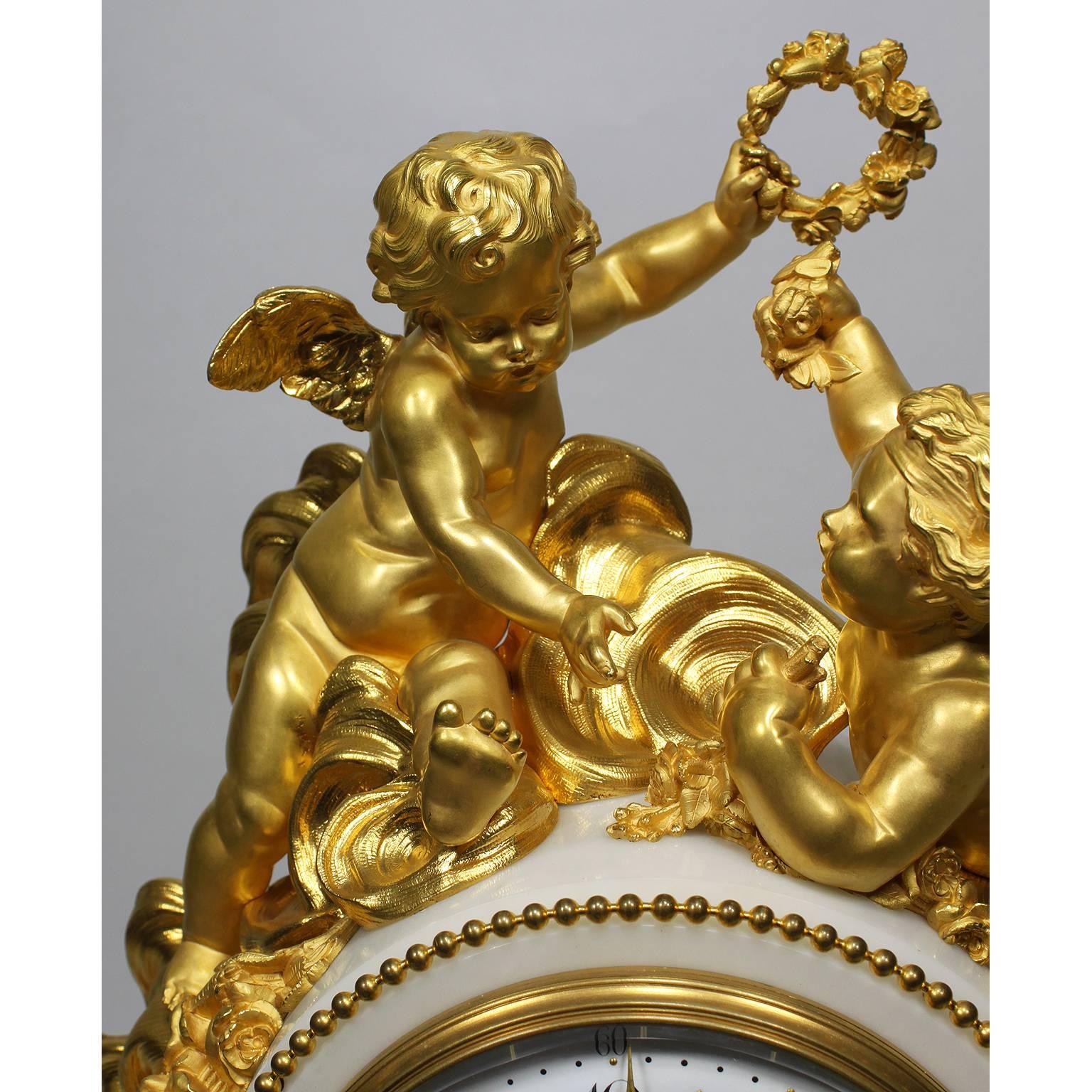 French Palatial 19th Century Louis XV Style Ormolu Mantel Clock, Beurdeley Attributed