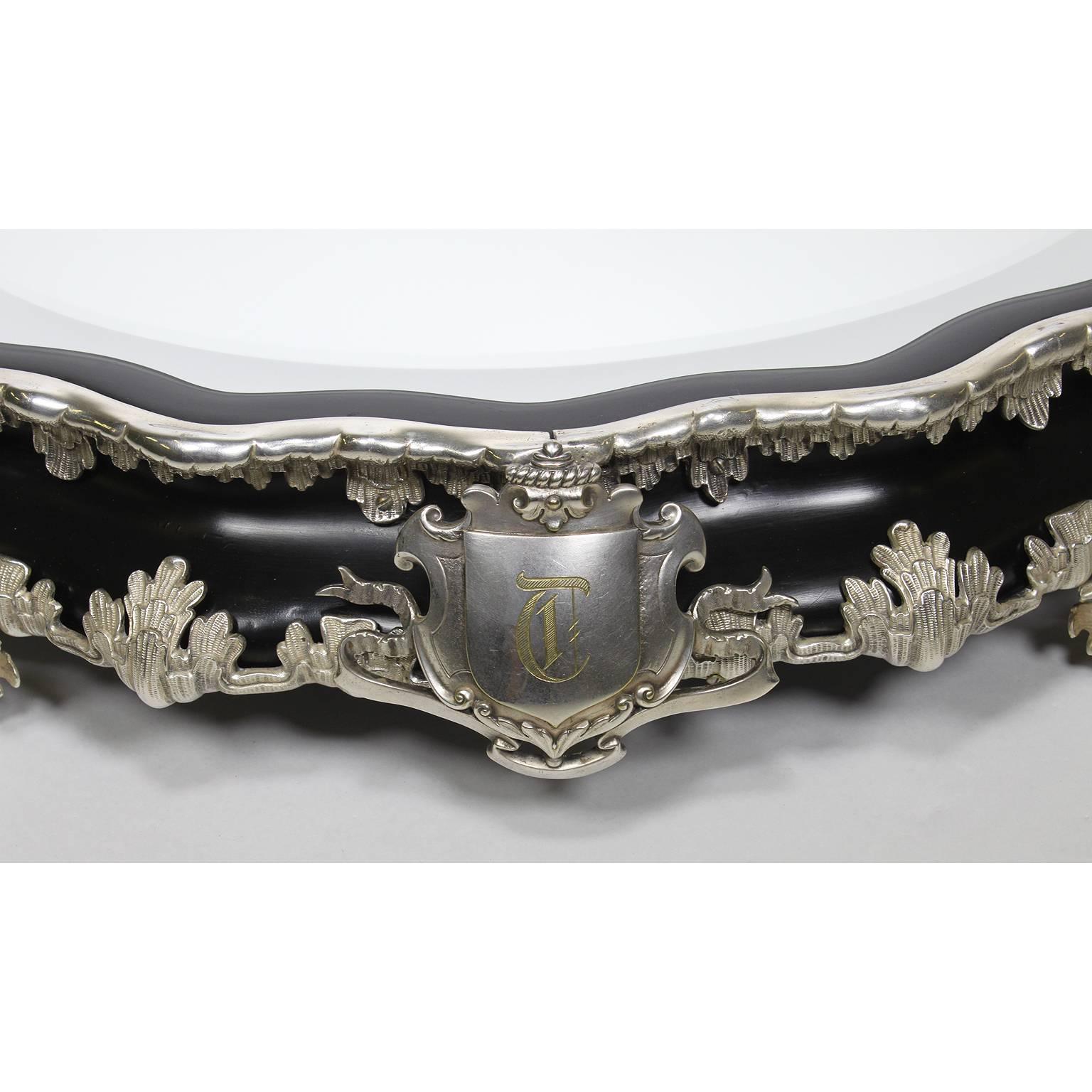 Neoclassical Revival A French 19th-20th Century Ebonized Wood & Plated Surtout de Table Centerpiece For Sale