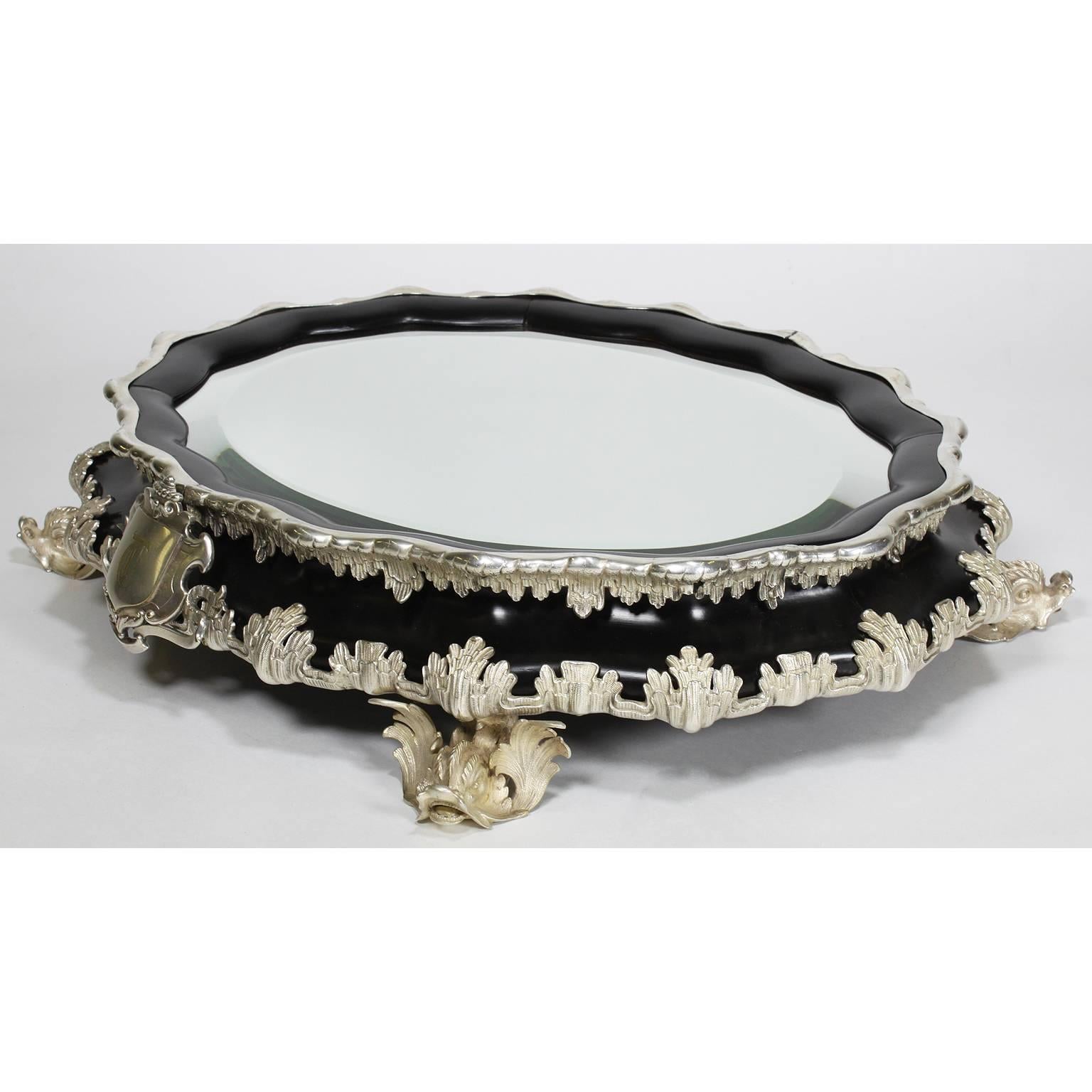A French 19th-20th Century Ebonized Wood & Plated Surtout de Table Centerpiece For Sale 1