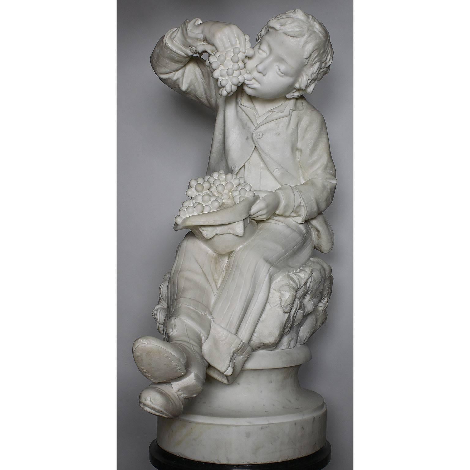 Carved Italian 19th Century Carrara Marble Sculpture of a Boy by Raffaele Belliazzi For Sale