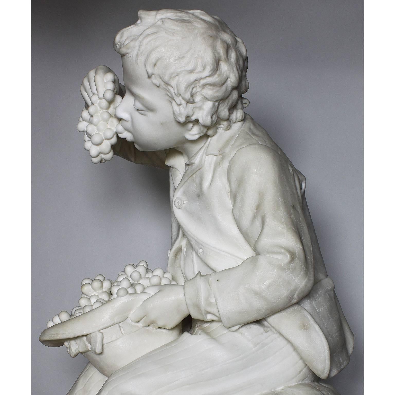Italian 19th Century Carrara Marble Sculpture of a Boy by Raffaele Belliazzi For Sale 1