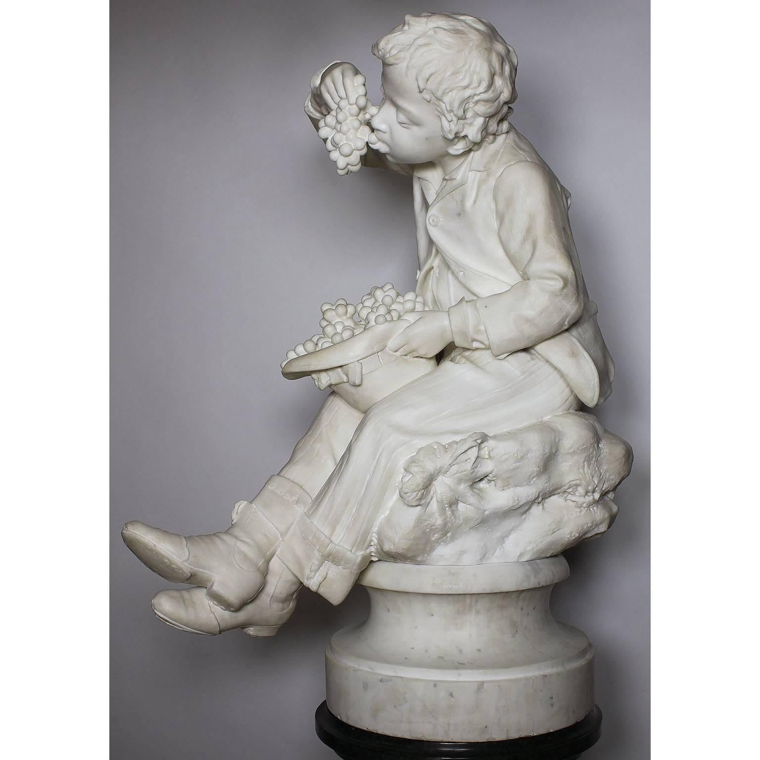 Italian 19th Century Carrara Marble Sculpture of a Boy by Raffaele Belliazzi In Good Condition For Sale In Los Angeles, CA