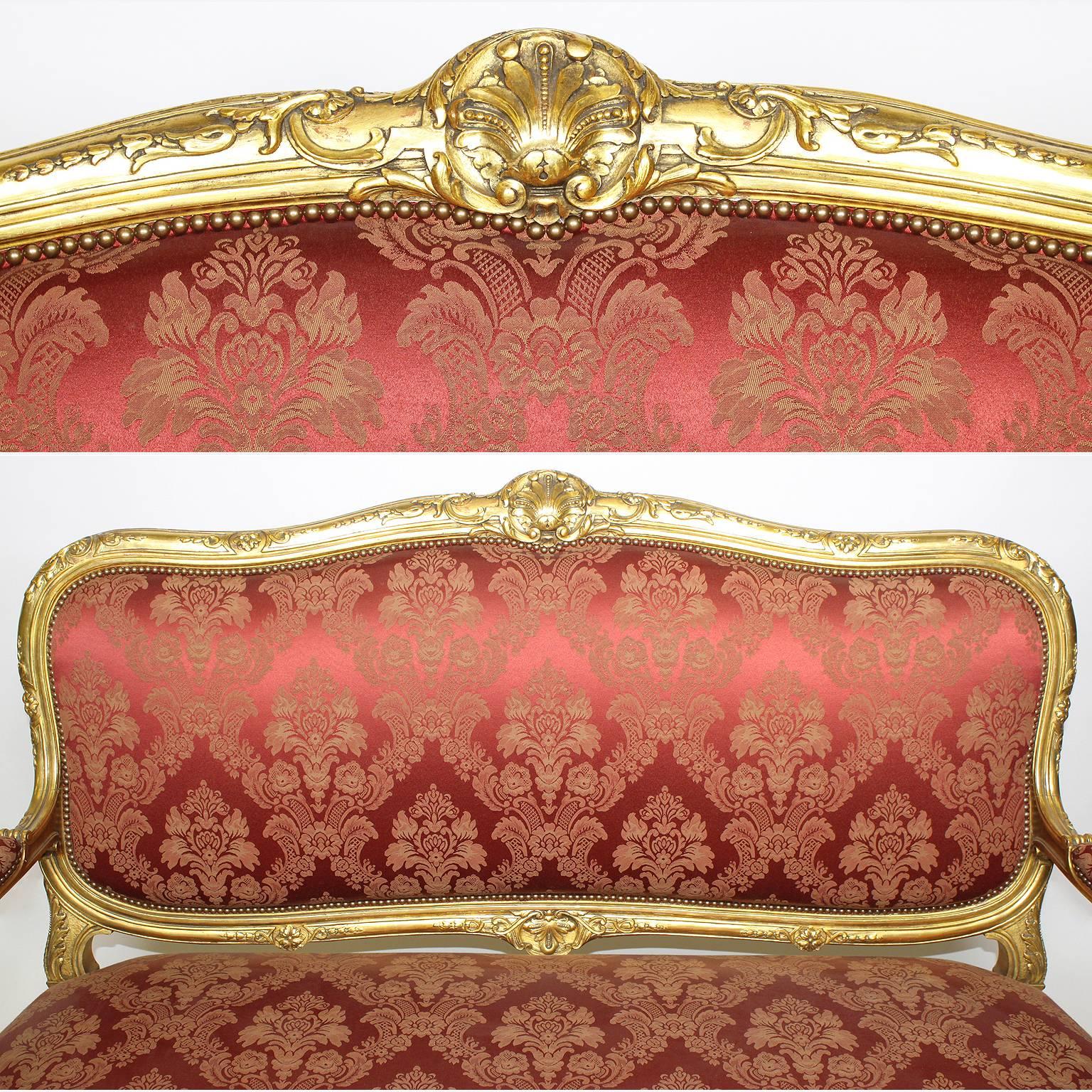 Dreiteilige, palastartige Salon-Suite aus geschnitztem vergoldetem Holz im Louis-XV-Stil des 19. Jahrhunderts (Louis XV.) im Angebot