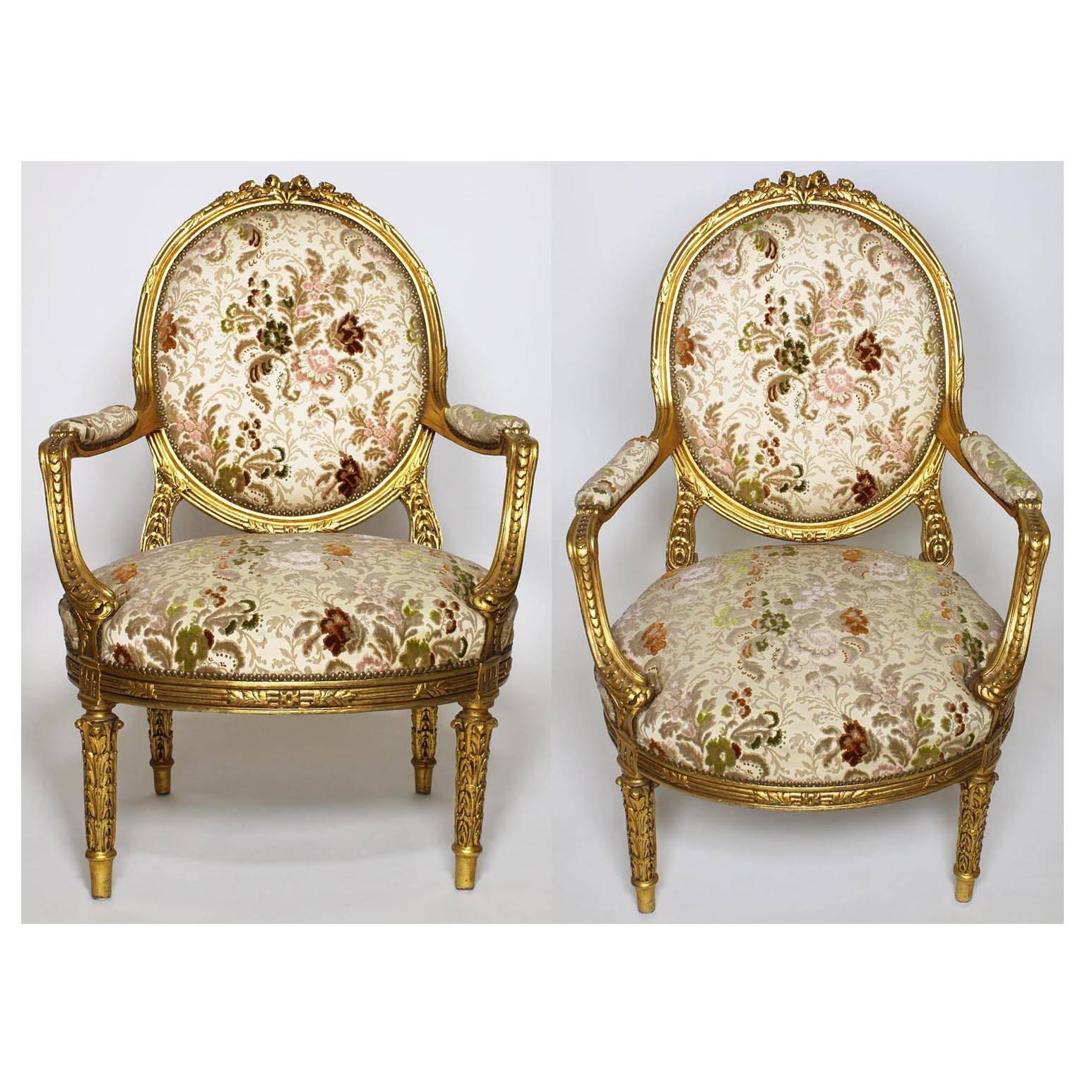Louis XVI French 19th-20th Century Louis XV Style Giltwood Carved Five-Piece Salon Suite For Sale