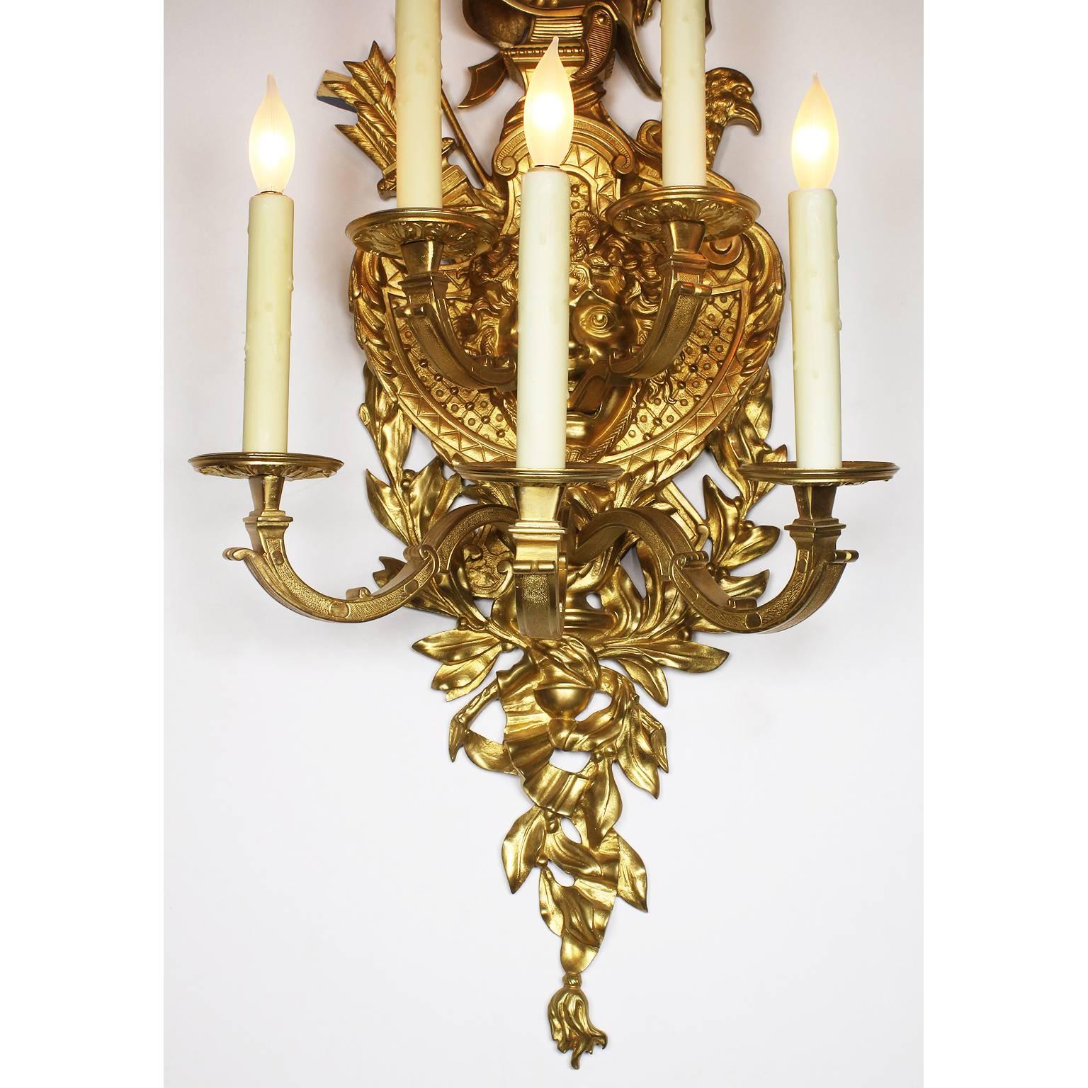 Early 20th Century Pair of French 19th-20th Century Regency Style Gilt-Bronze Sconces after Feuchèr For Sale
