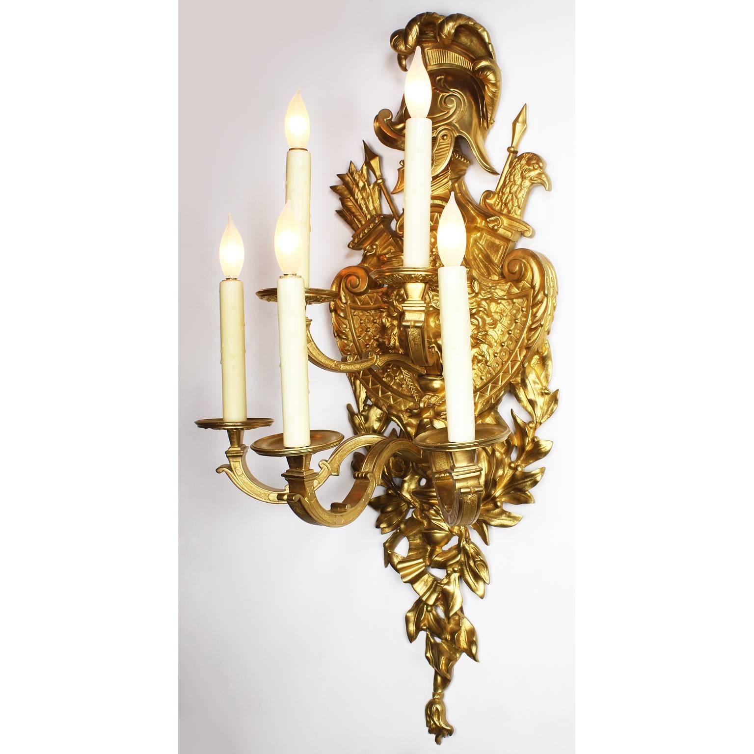 Pair of French 19th-20th Century Regency Style Gilt-Bronze Sconces after Feuchèr For Sale 1