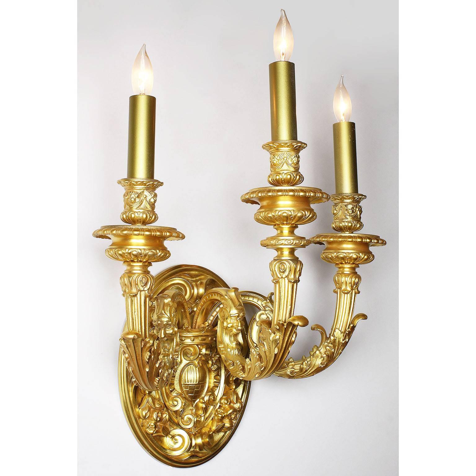 Gilt Pair of French 20th Century Louis XV Style Wall Lights from the Spelling Manor For Sale