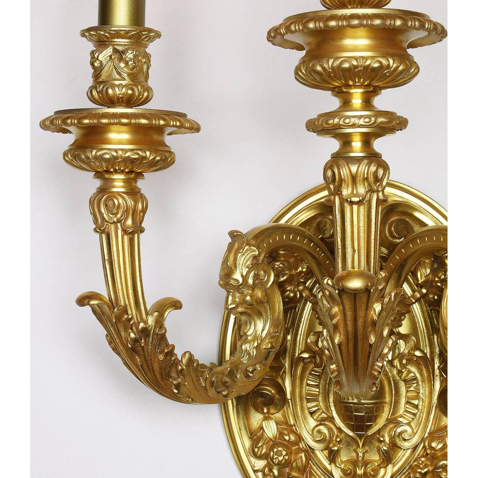 Bronze Pair of French 20th Century Louis XV Style Wall Lights from the Spelling Manor For Sale