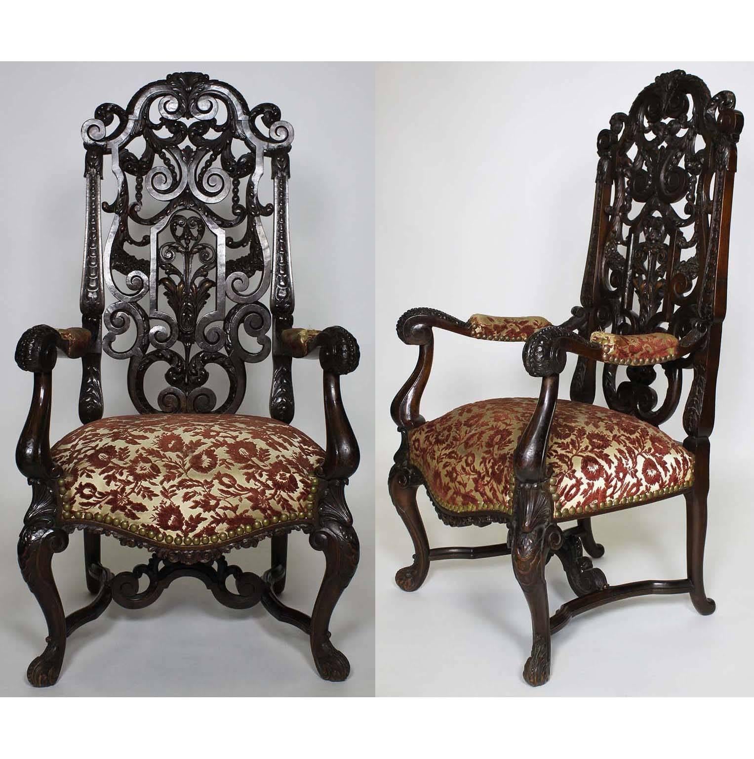 An Anglo-Dutch 19th Century Walnut Carved 5 Piece Parlor Set, After Daniel Marot For Sale 1