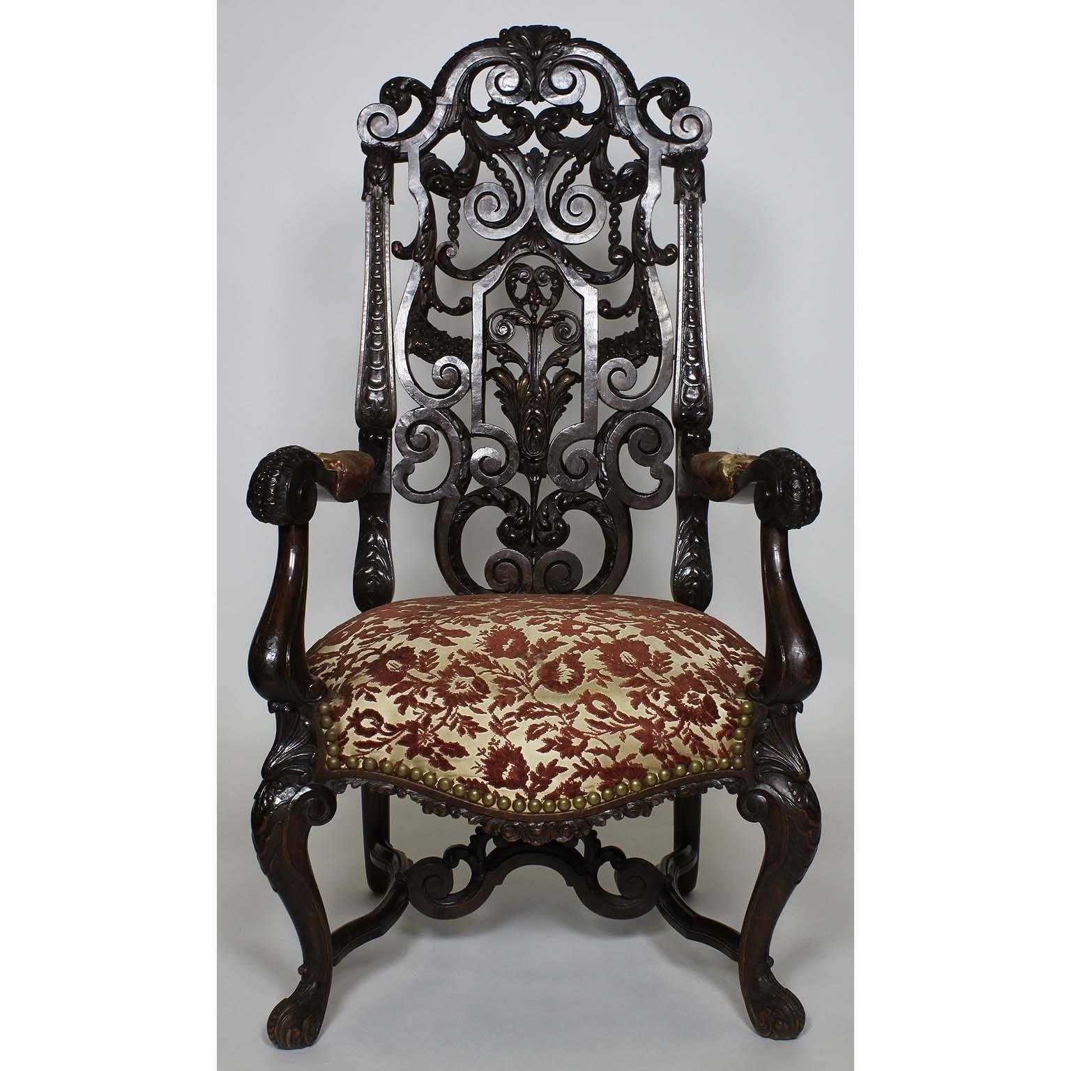 Baroque Revival An Anglo-Dutch 19th Century Walnut Carved 5 Piece Parlor Set, After Daniel Marot For Sale