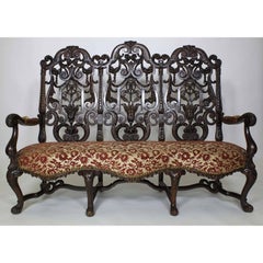 An Anglo-Dutch 19th Century Walnut Carved 5 Piece Parlor Set, After Daniel Marot