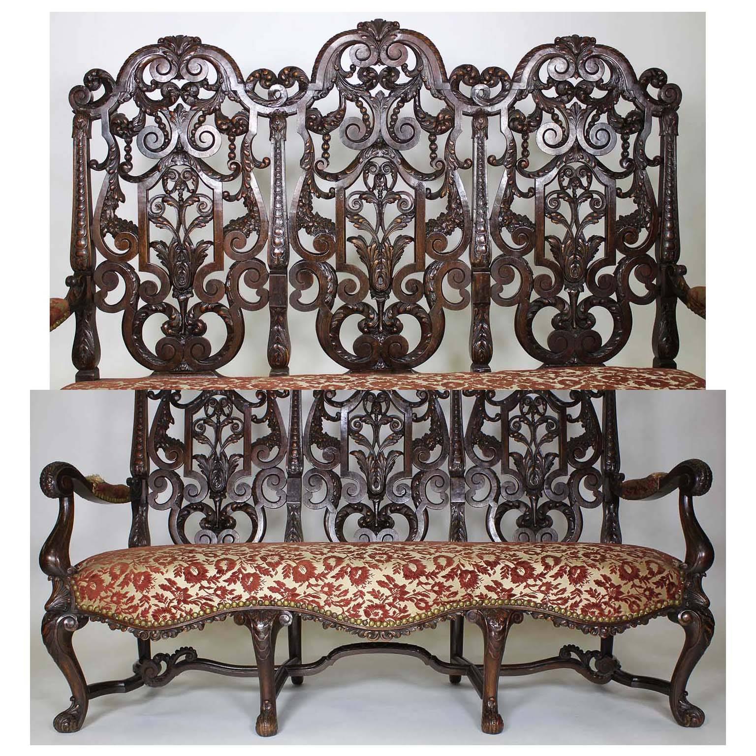 Hand-Carved An Anglo-Dutch 19th Century Walnut Carved 5 Piece Parlor Set, After Daniel Marot For Sale