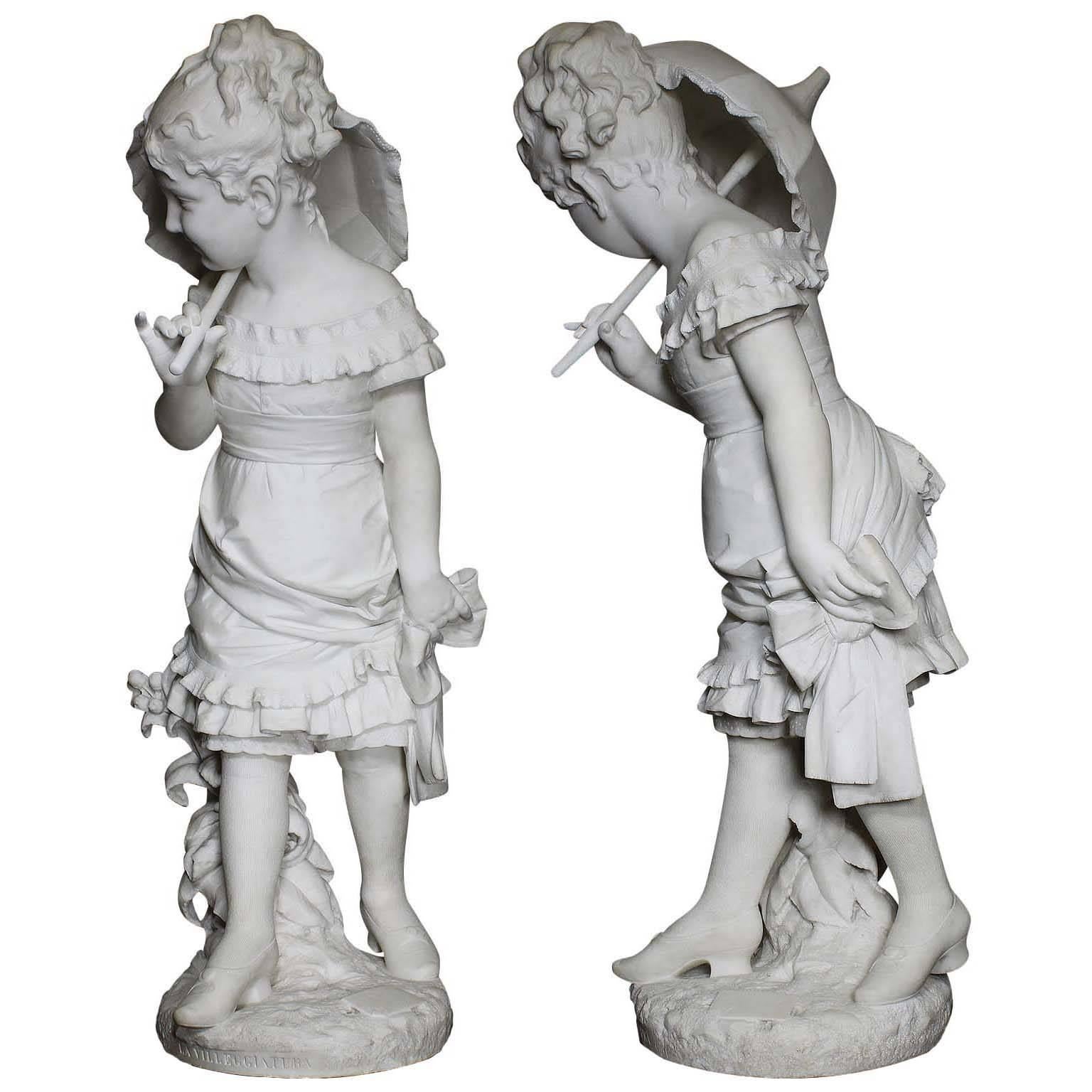 A very charming and finely carved Italian 19th century Carrara marble figure titled 