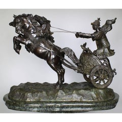 Italian 19th Century Bronze Sculpture Group of a Two-Horse Roman Chariot & Rider