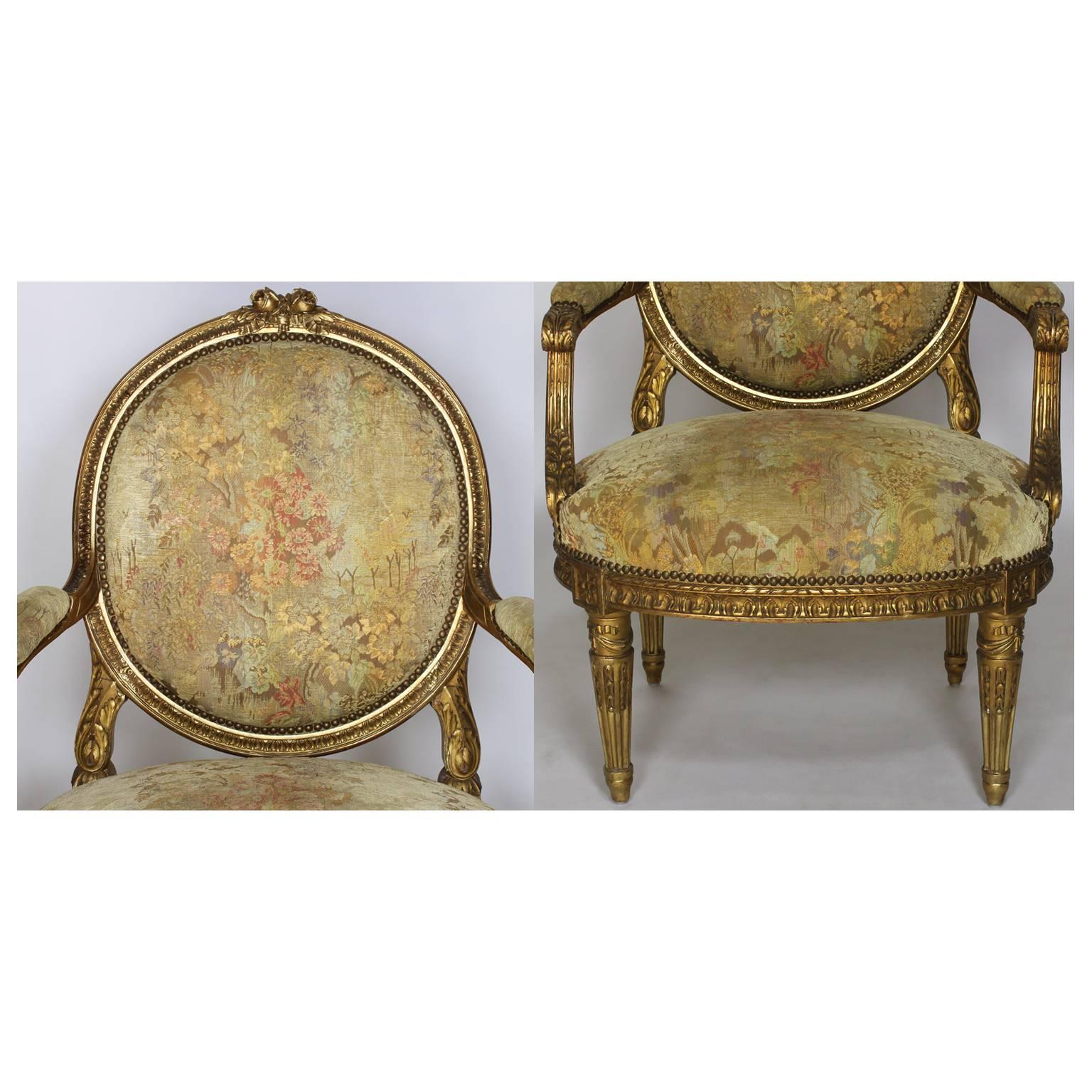 Fine French 19th Century Louis XVI Style Giltwood Carved Five-Piece Salon Suite 6