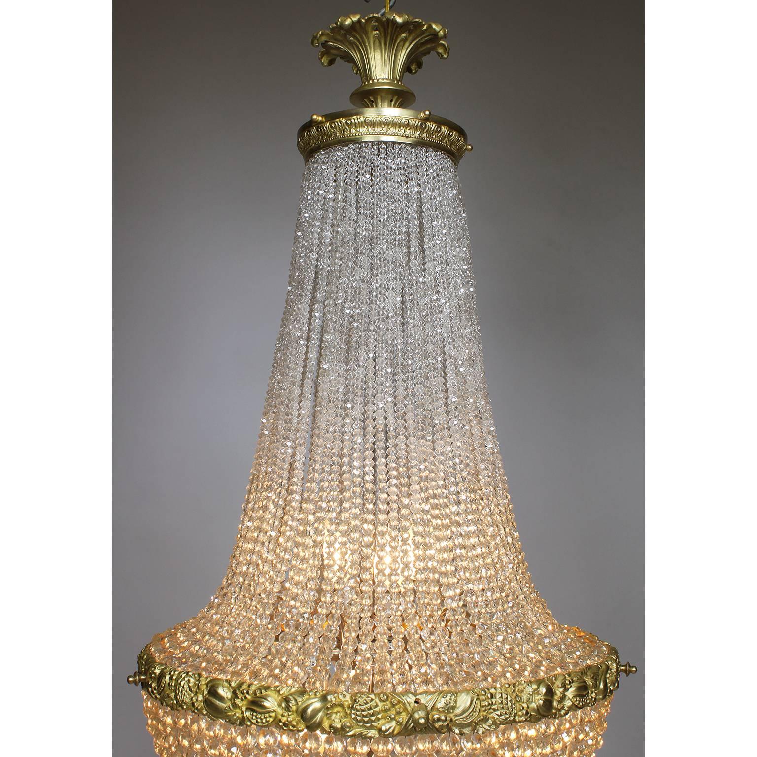 Beaded French 19th Century Louis XVI Style Gilt-Bronze and Cut-Glass Chandelier For Sale