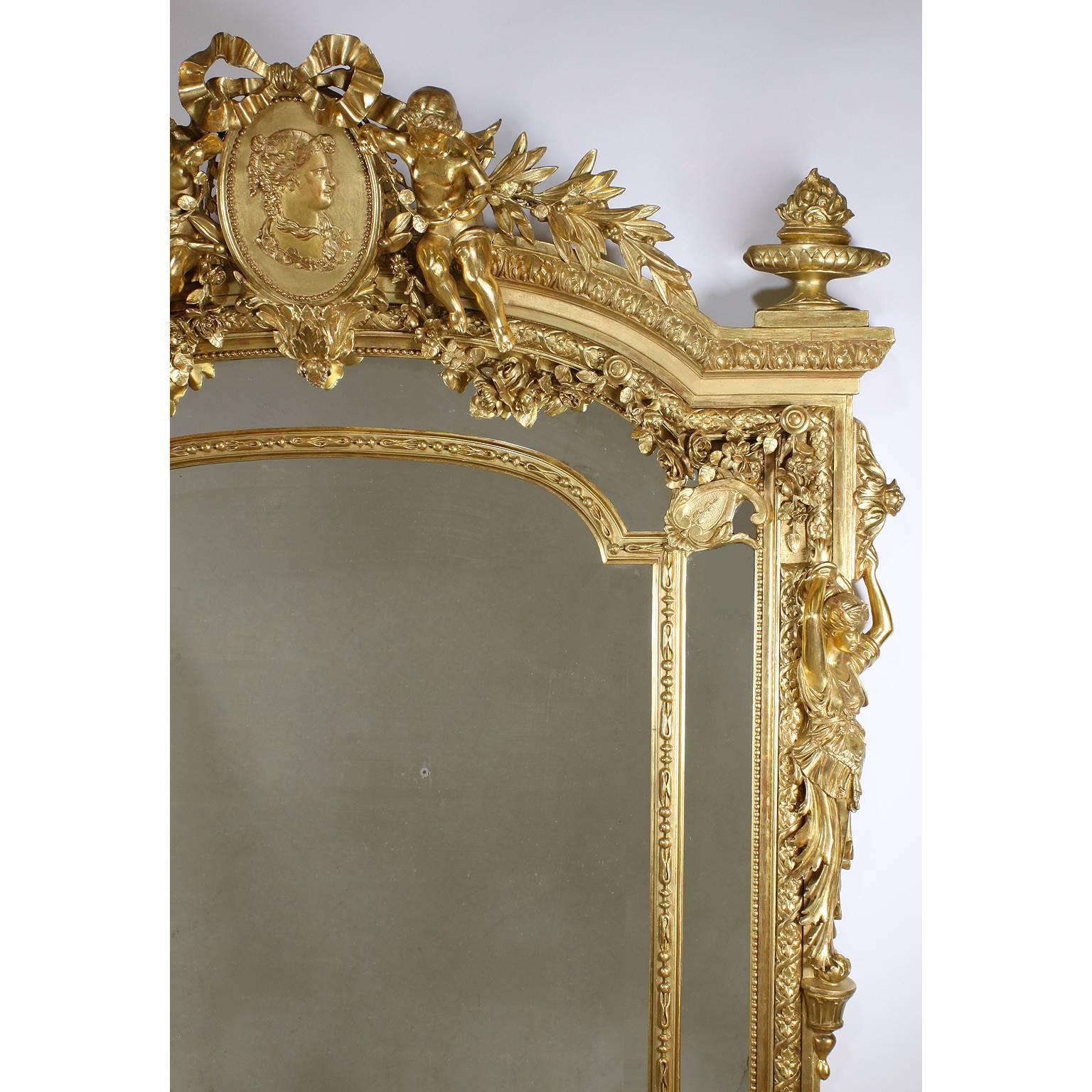 French, 19th Century Louis XV Style Giltwood Carved and Gesso Figural Mirror In Excellent Condition In Los Angeles, CA