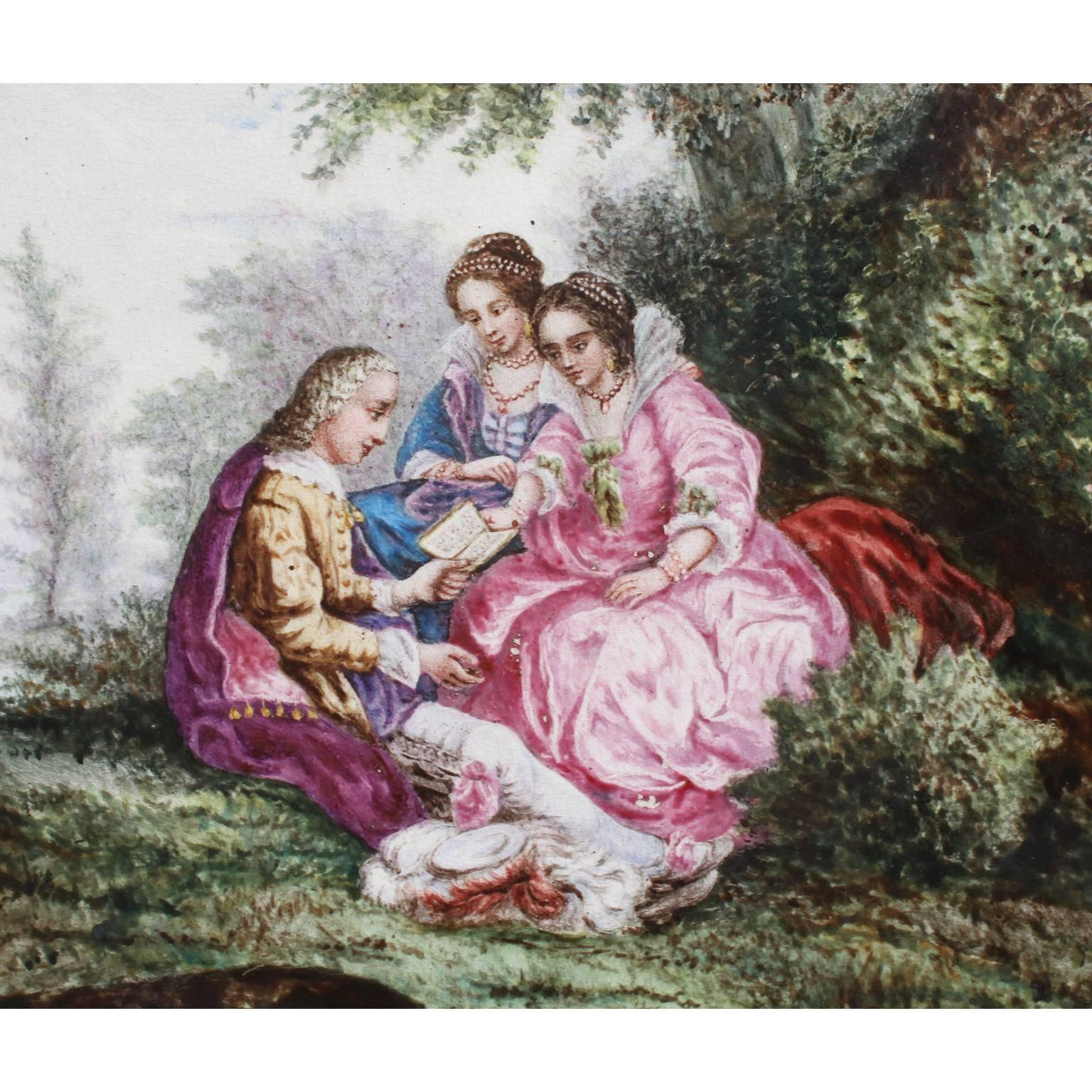 Romantic Continental 19th Century Enameled Decorated Porcelain Painted Plaque 