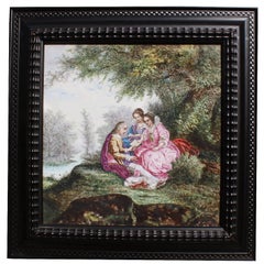 Continental 19th Century Enameled Decorated Porcelain Painted Plaque "Courting"