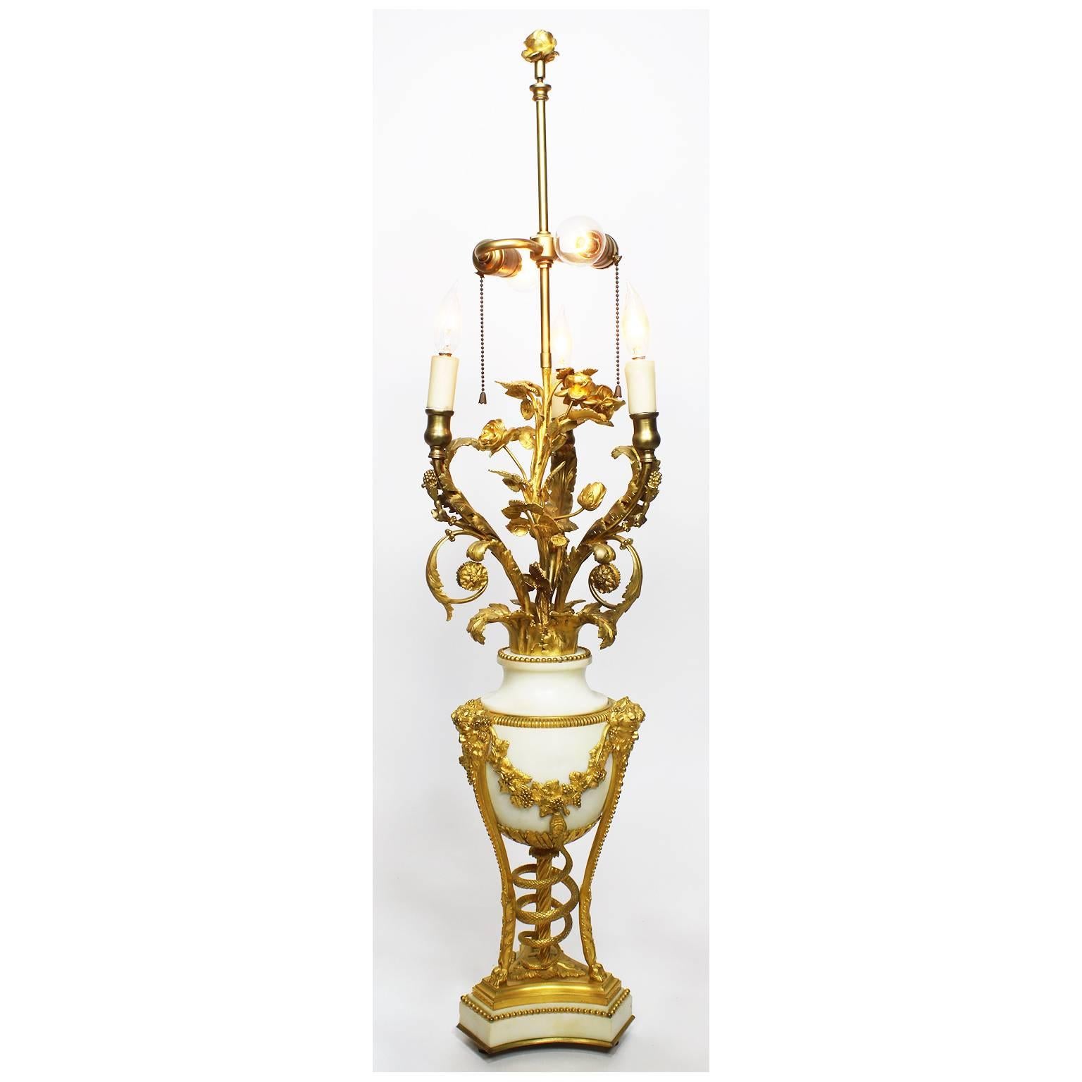 Pair of French 19th Century Louis XVI Style Ormolu & Marble Candelabra Beurdeley For Sale 1