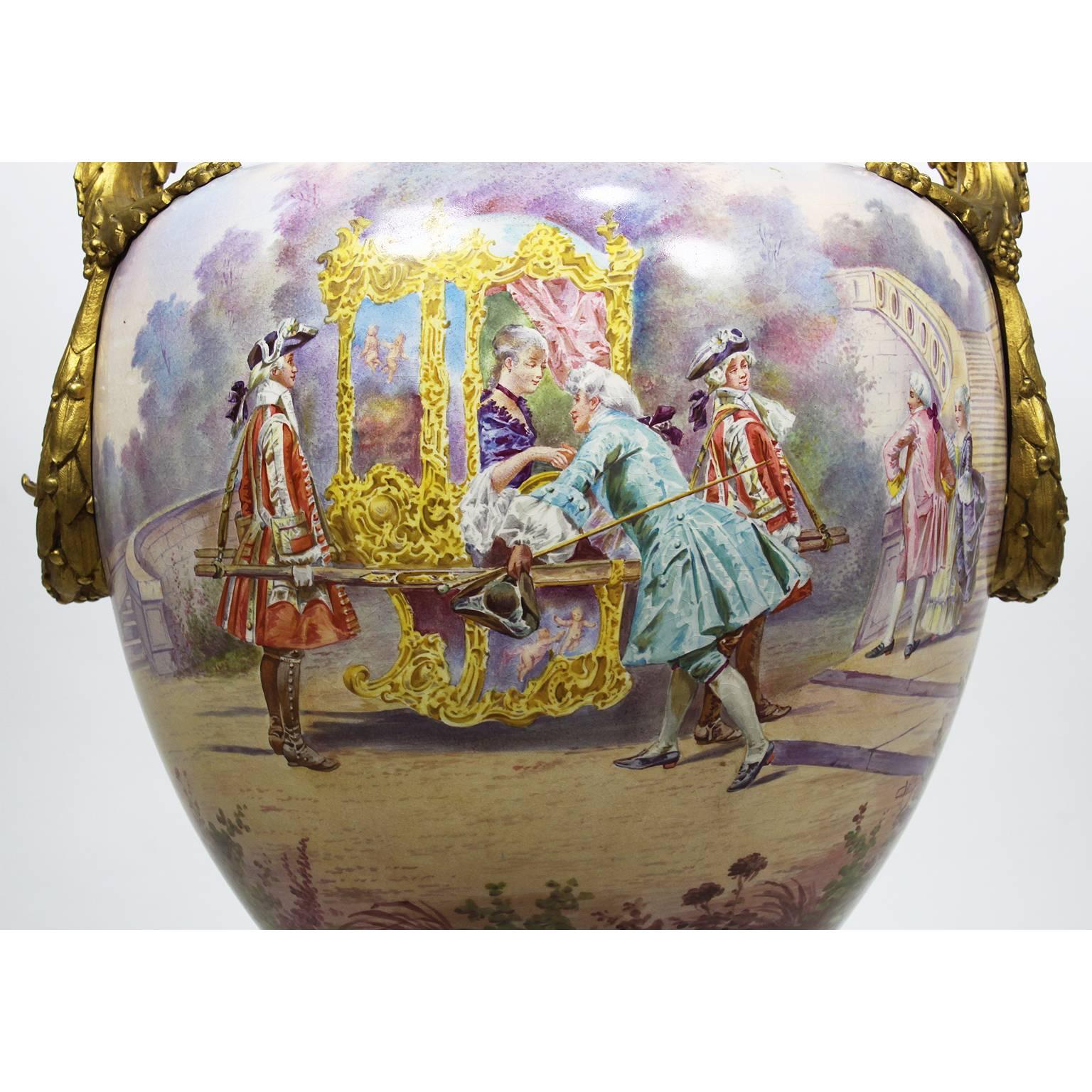 Gilt French 19th Century Napoleon III Sévres Style Porcelain and Ormolu Mounted Urn For Sale