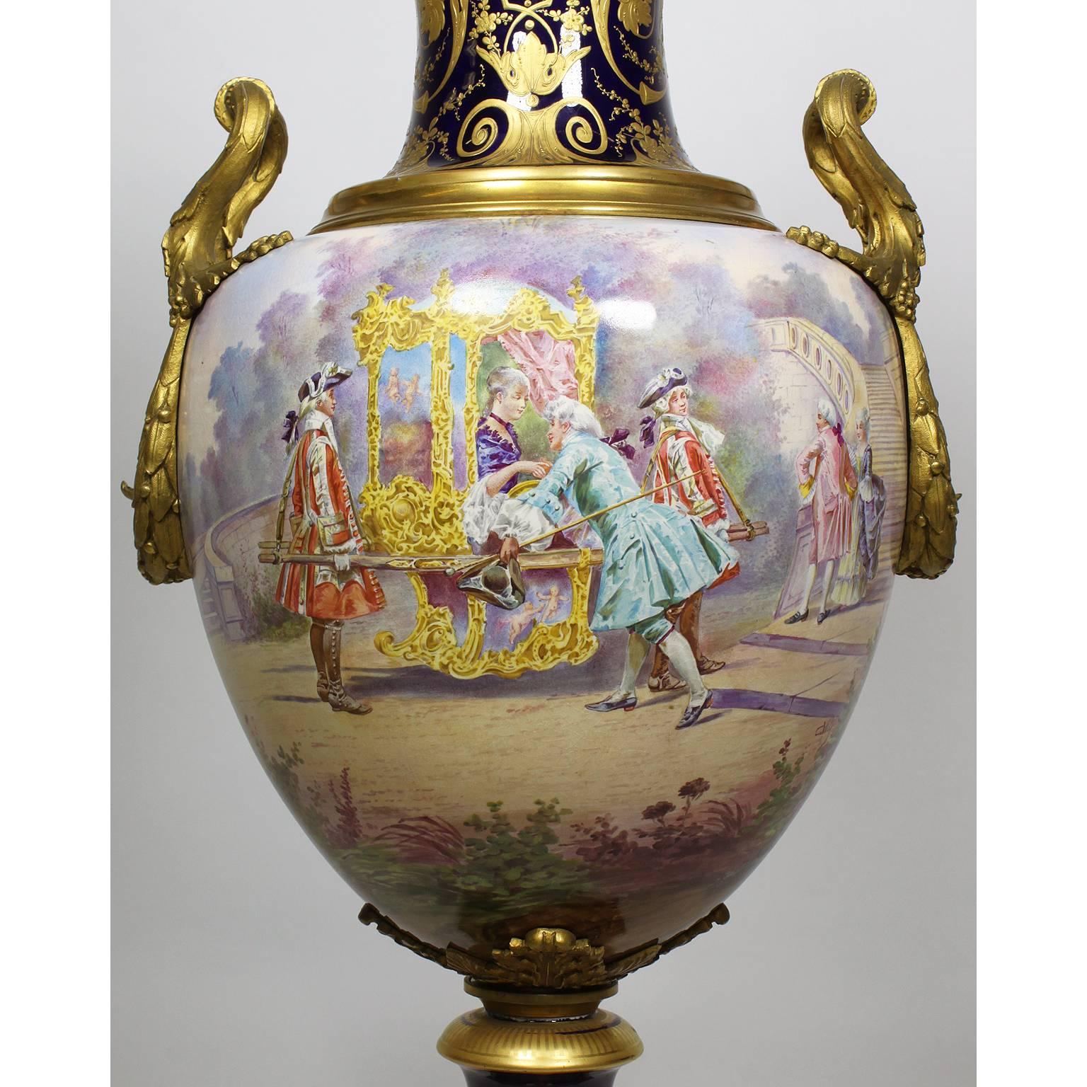 Louis XV French 19th Century Napoleon III Sévres Style Porcelain and Ormolu Mounted Urn For Sale