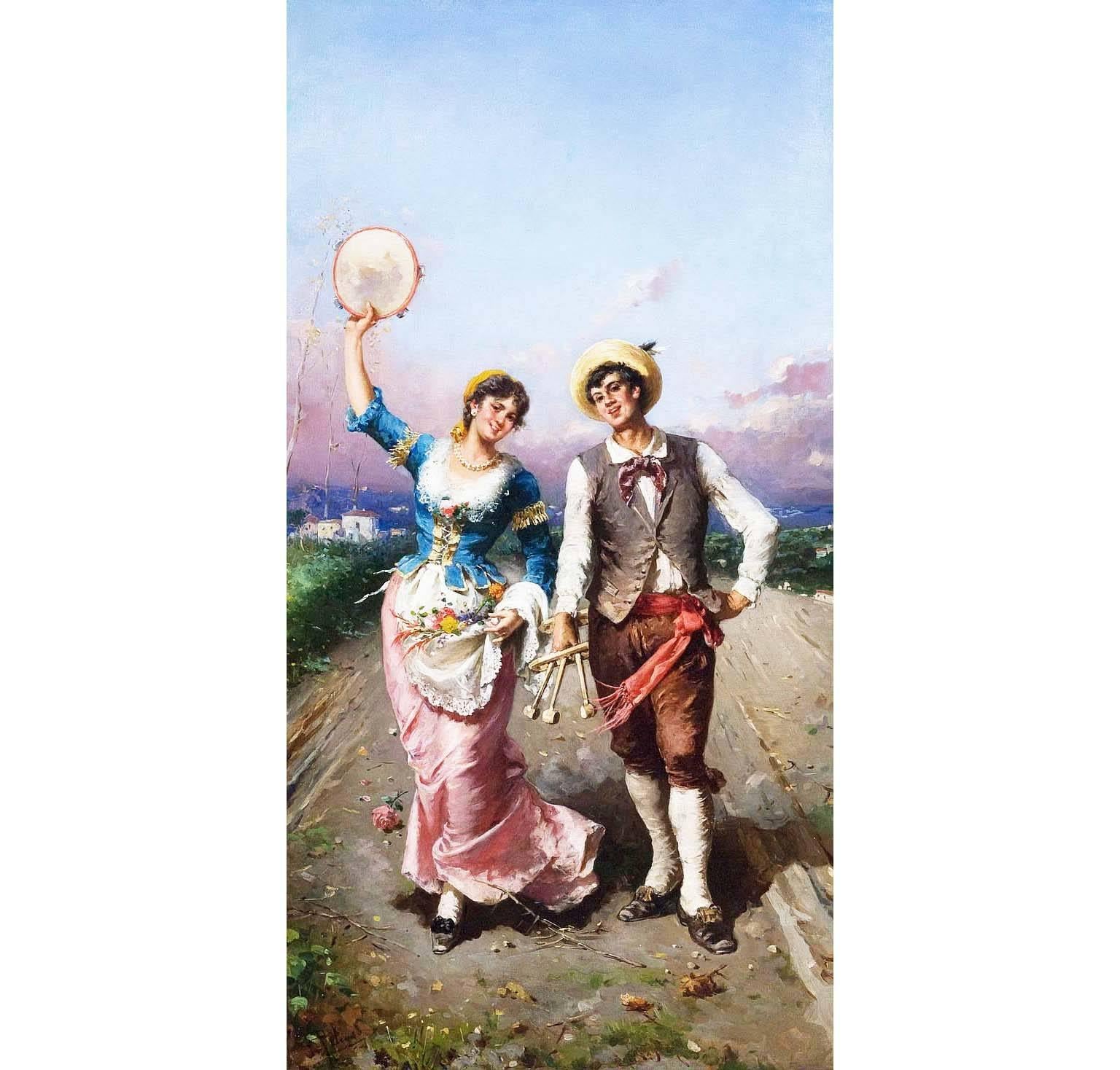 Francesco Peluso (italien, 1836-1916), une belle huile sur toile italienne du 19ème-20ème siècle 