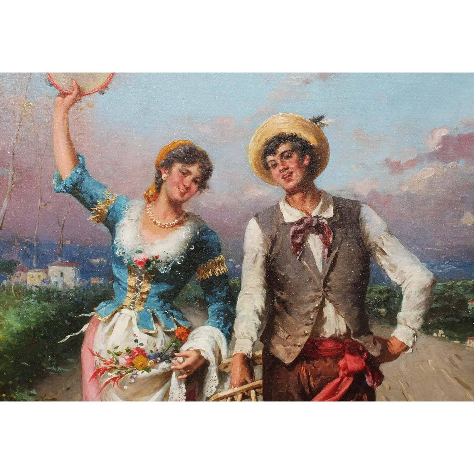 Country Francesco Peluso (italien, 1836-1916) Huile sur toile « La Célébration du village » en vente