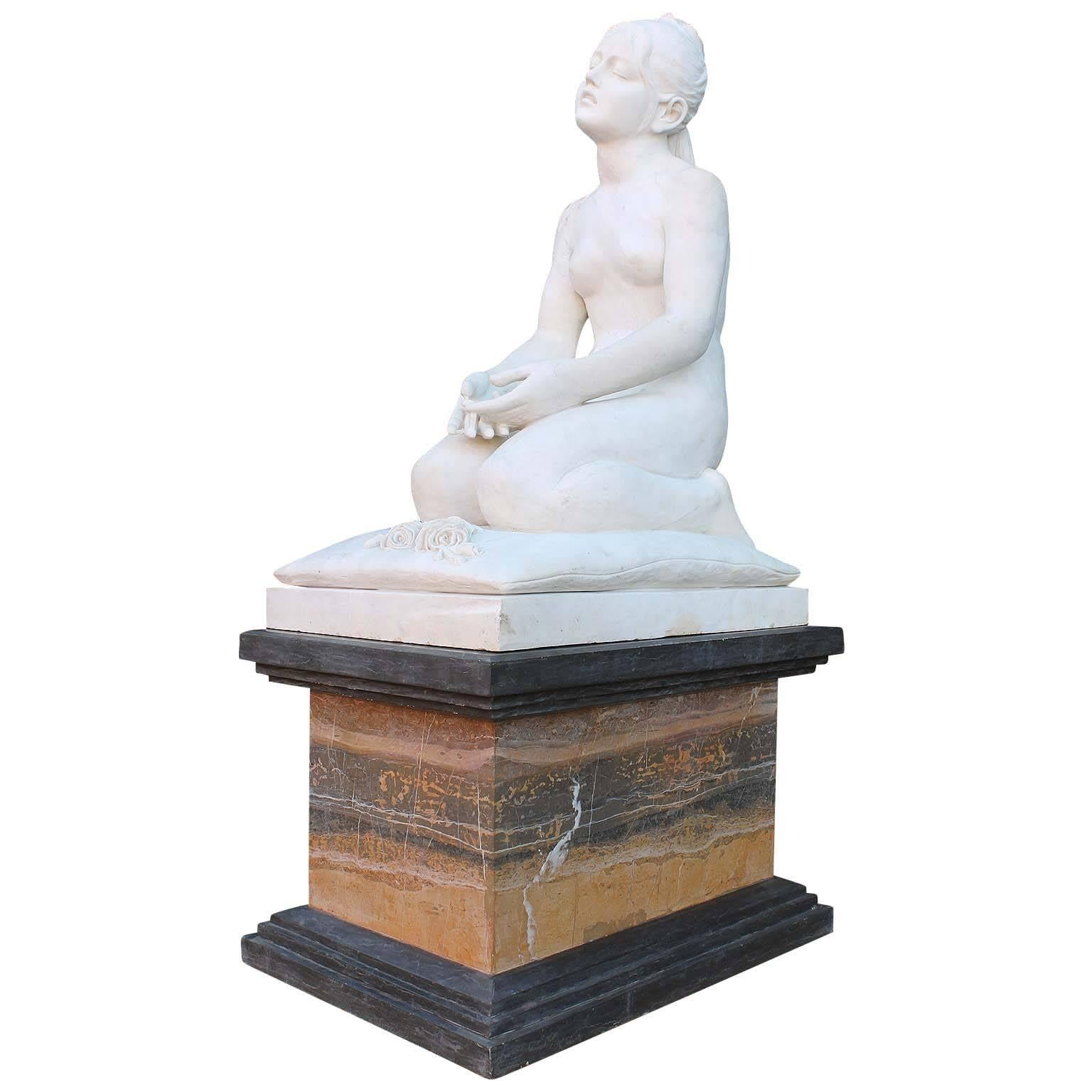 After Julien Dillen Marble Sculpture of "Femme au Bouquet"  For Sale