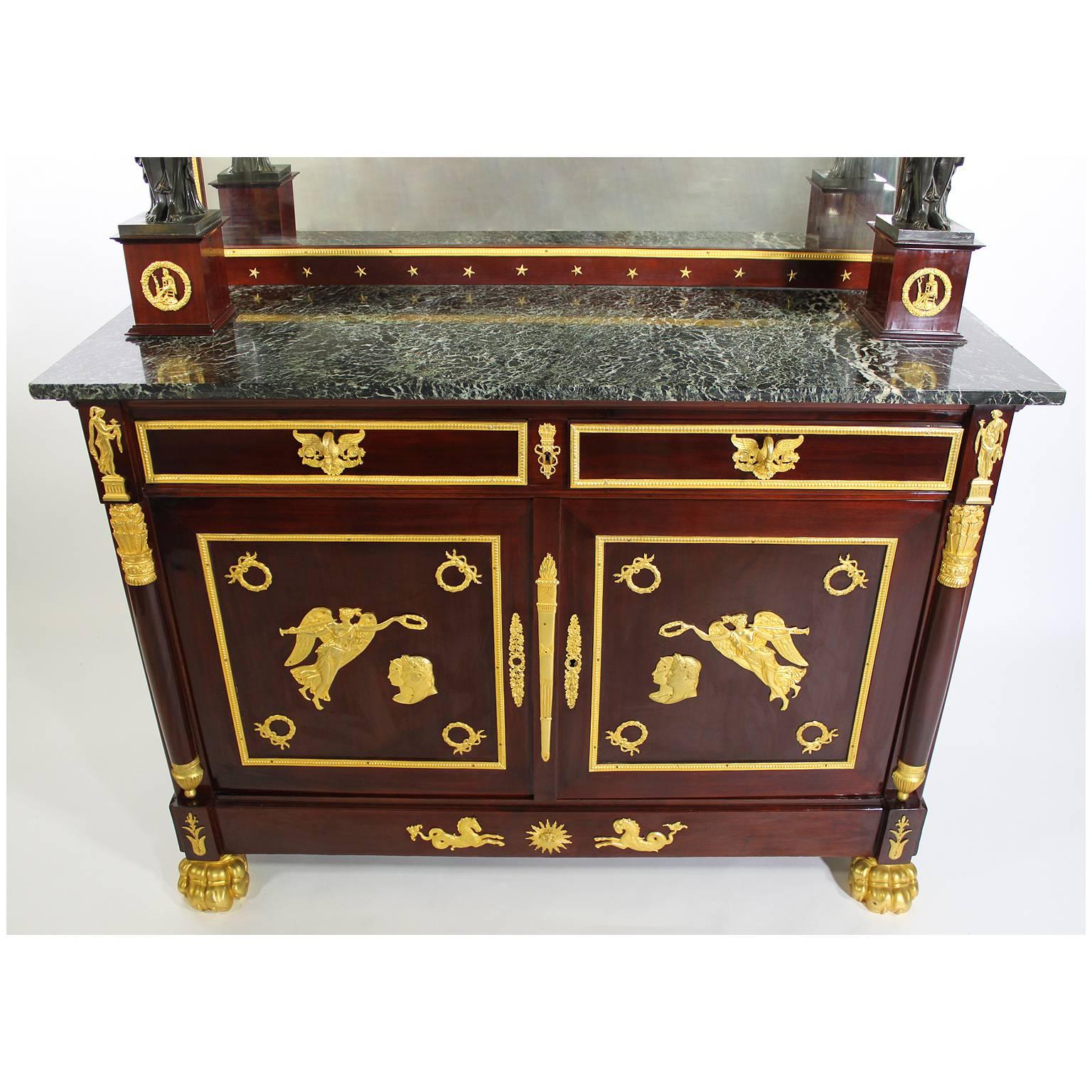 Napoleon III Empire Revival Mahogany & Gilt Bronze-Mounted Server Buffets, Pair For Sale 1
