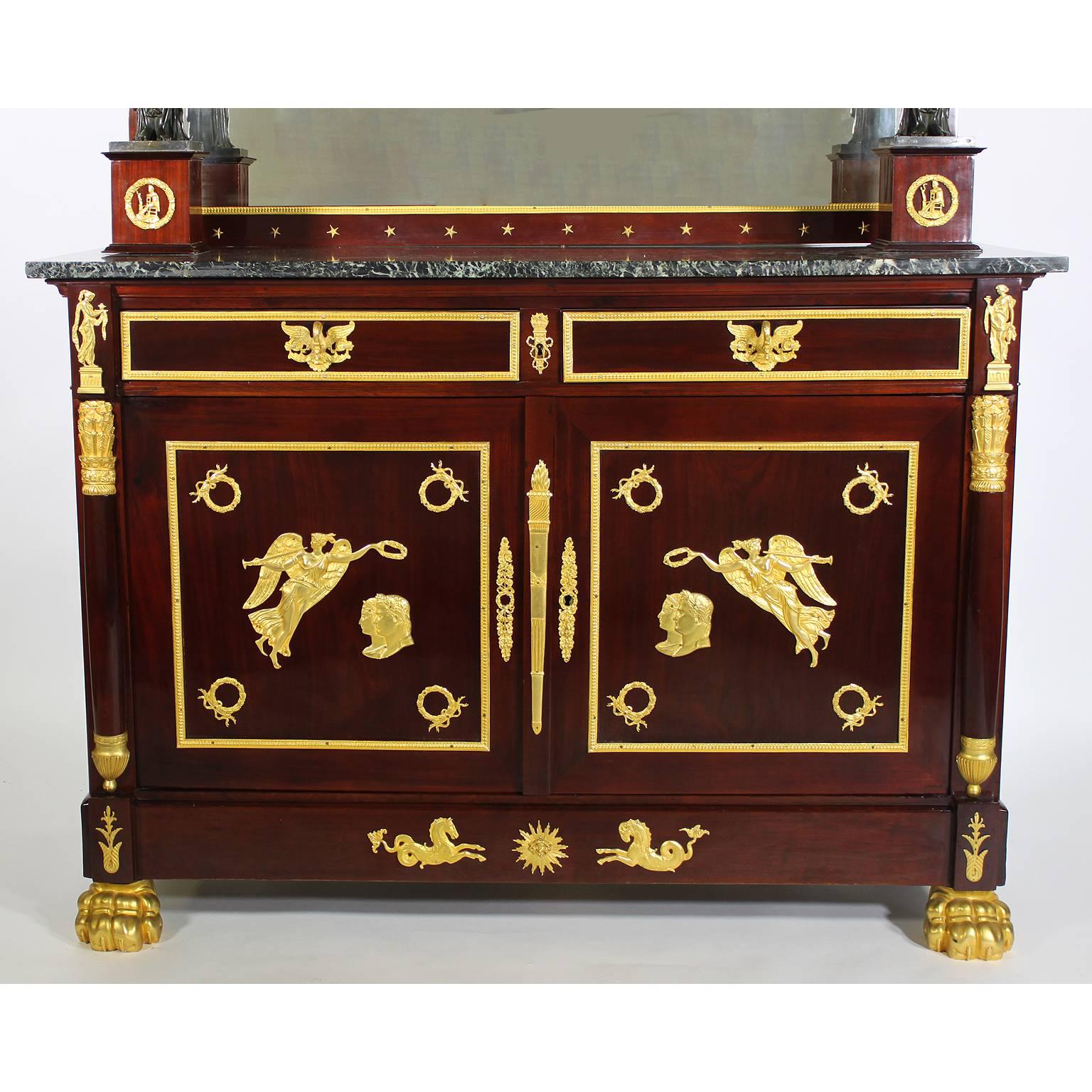 French Napoleon III Empire Revival Mahogany & Gilt Bronze-Mounted Server Buffets, Pair For Sale
