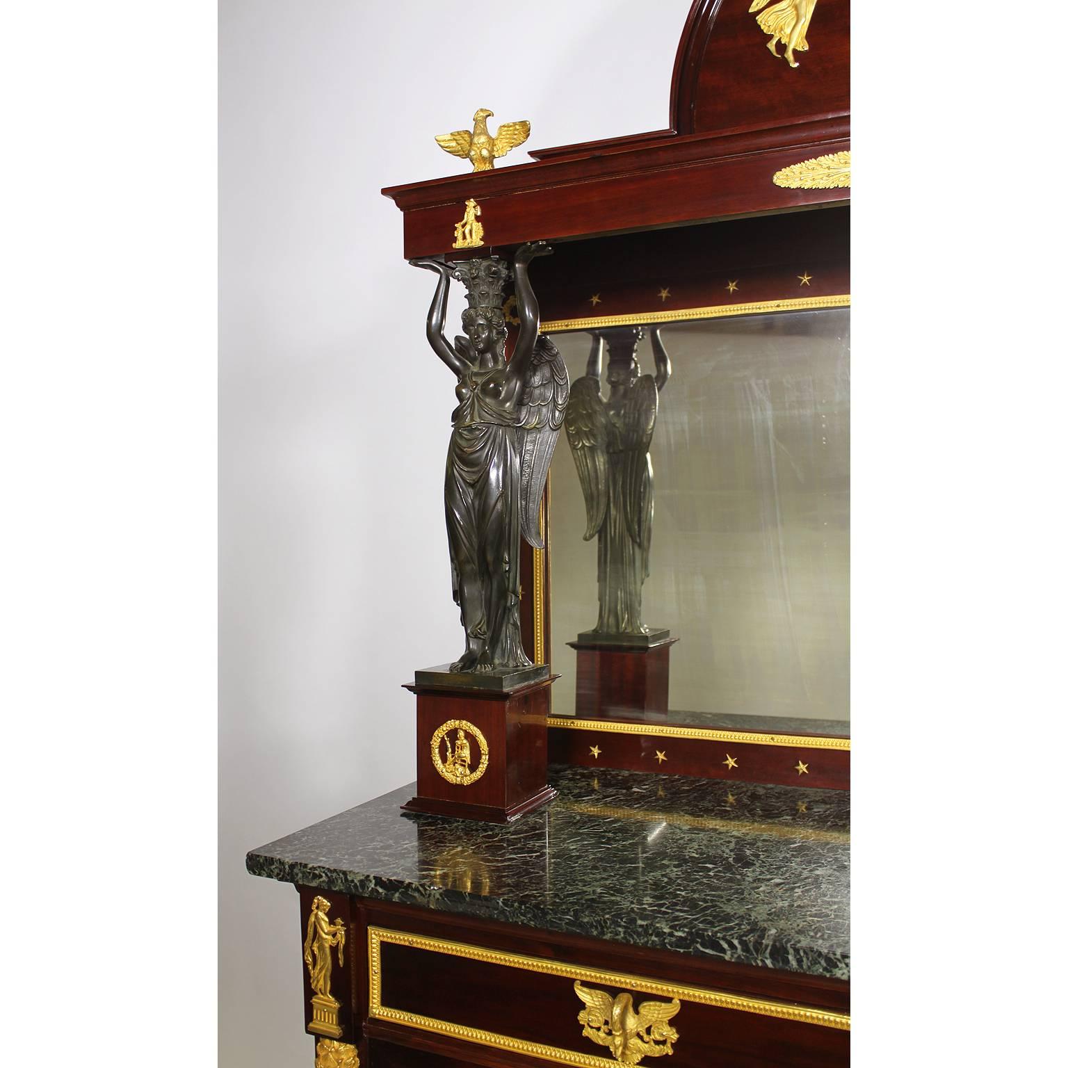 19th Century Napoleon III Empire Revival Mahogany & Gilt Bronze-Mounted Server Buffets, Pair For Sale