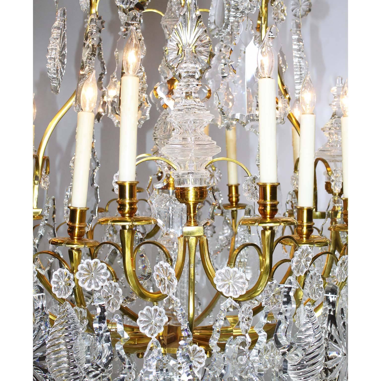 Pair of Louis XV Style 16-Light Chandeliers, Manner of Baccarat For Sale 1