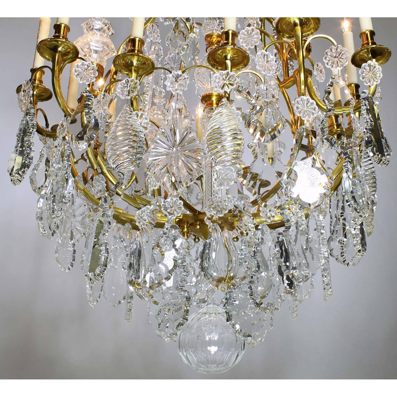 Pair of Louis XV Style 16-Light Chandeliers, Manner of Baccarat In Good Condition For Sale In Los Angeles, CA