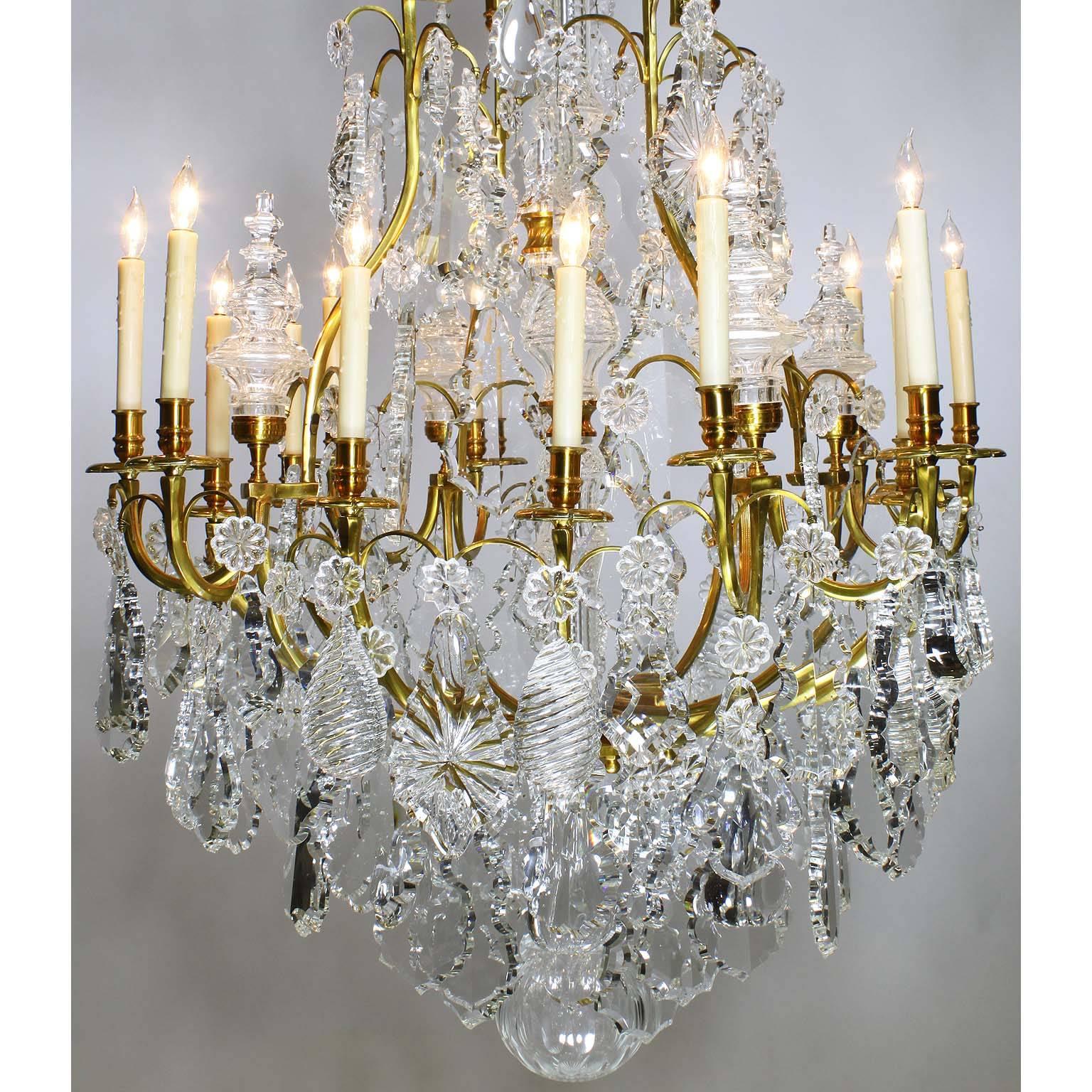 French Pair of Louis XV Style 16-Light Chandeliers, Manner of Baccarat For Sale