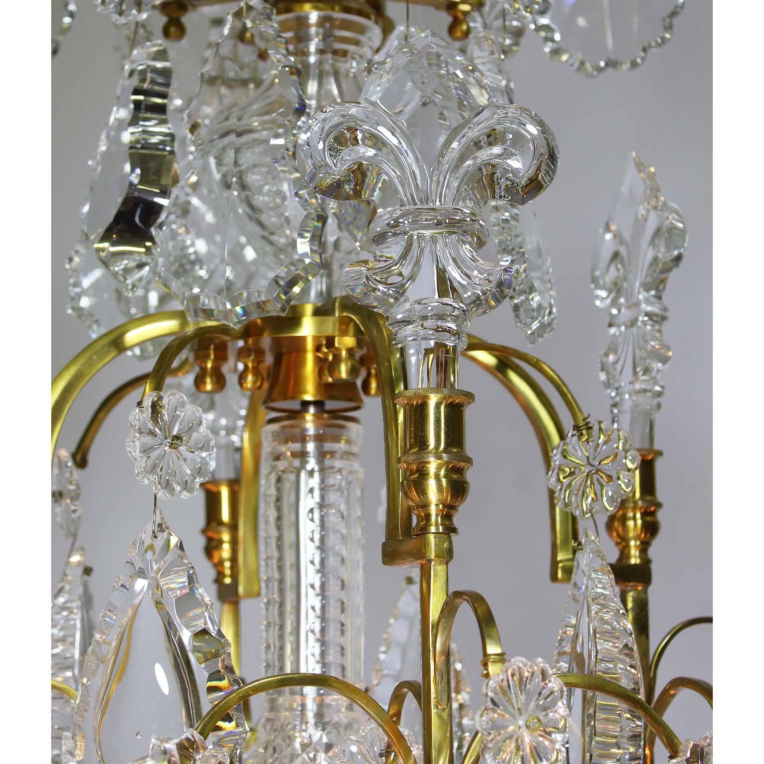 Pair of Louis XV Style 16-Light Chandeliers, Manner of Baccarat For Sale 4