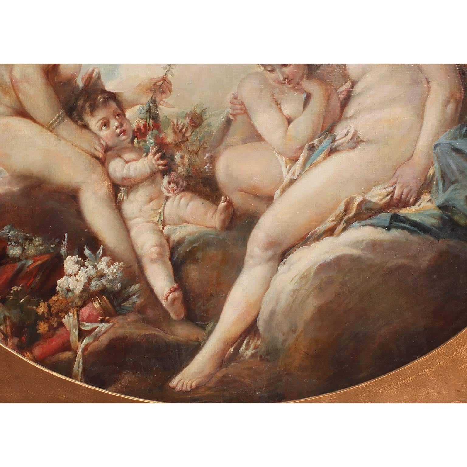 Huile sur toile française du XIXe siècle « Vénus Disarming Cupidon » d'après Franois Boucher Bon état - En vente à Los Angeles, CA