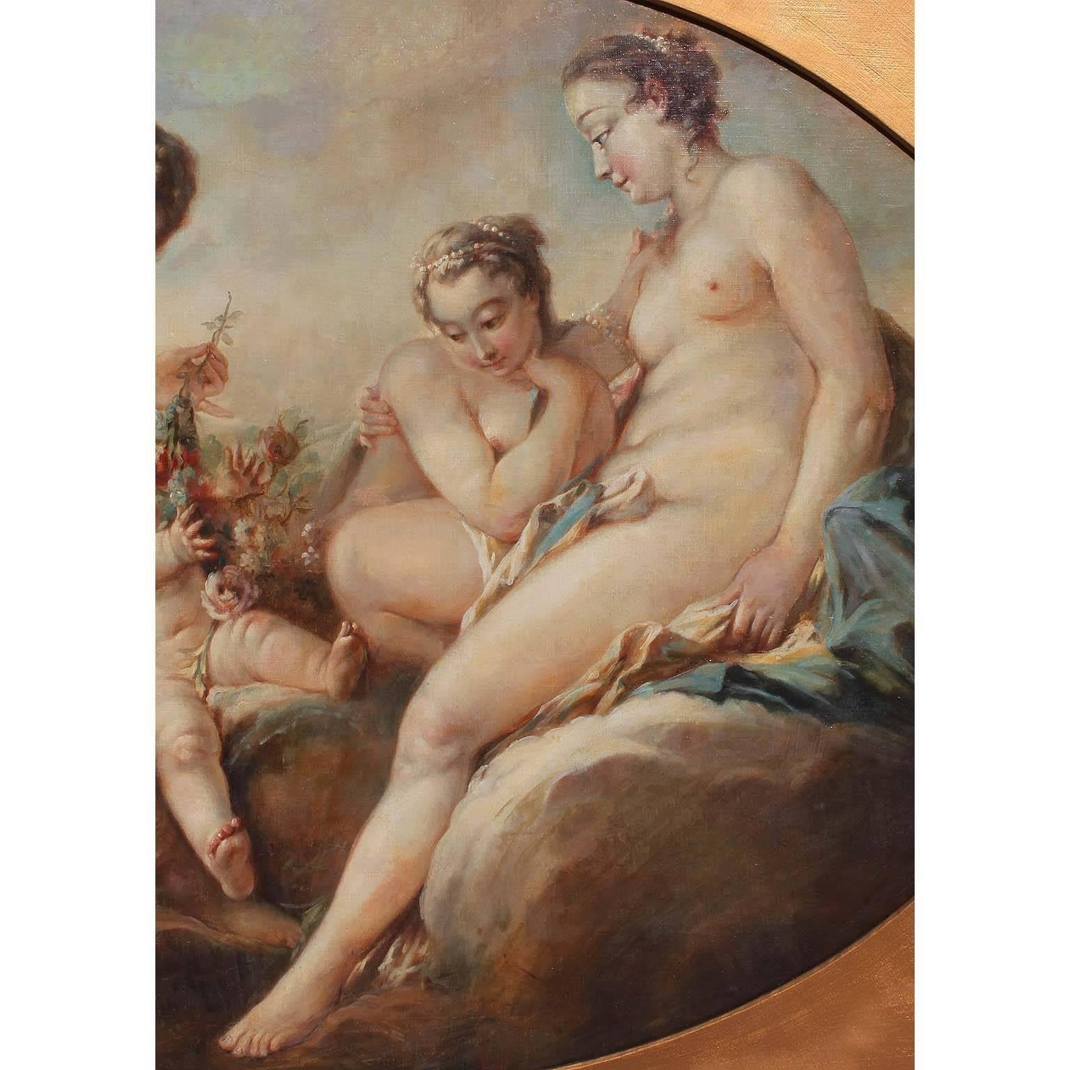 Français Huile sur toile française du XIXe siècle « Vénus Disarming Cupidon » d'après Franois Boucher en vente