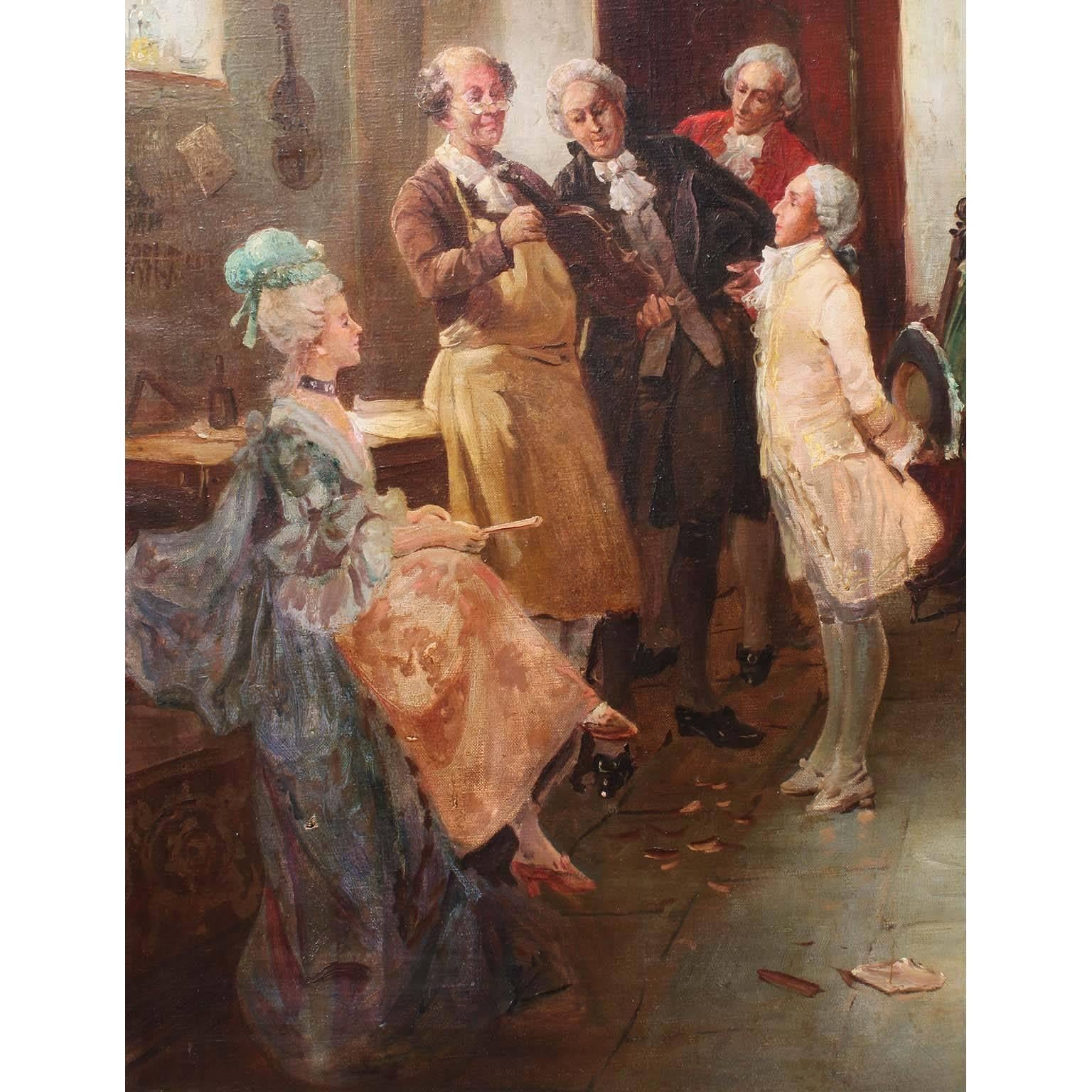 Luigi XV August Stephan Auguste Sedlacek (Austria, 1868-1936) Olio su tela Presentazione del violino in vendita