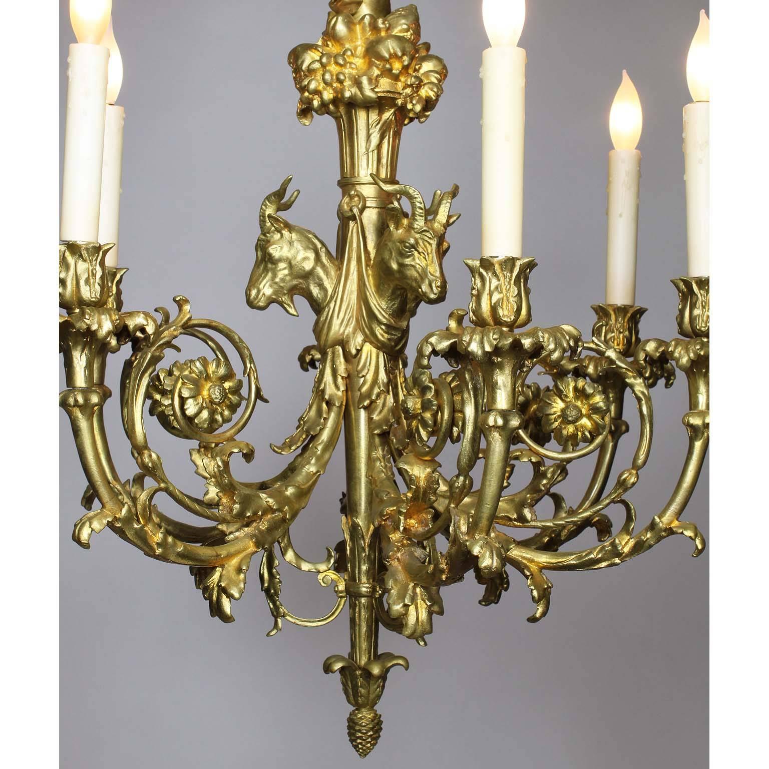 French 19th Century Louis XV Style Gilt Bronze Chandelier after Pierre Gouthiere For Sale 1