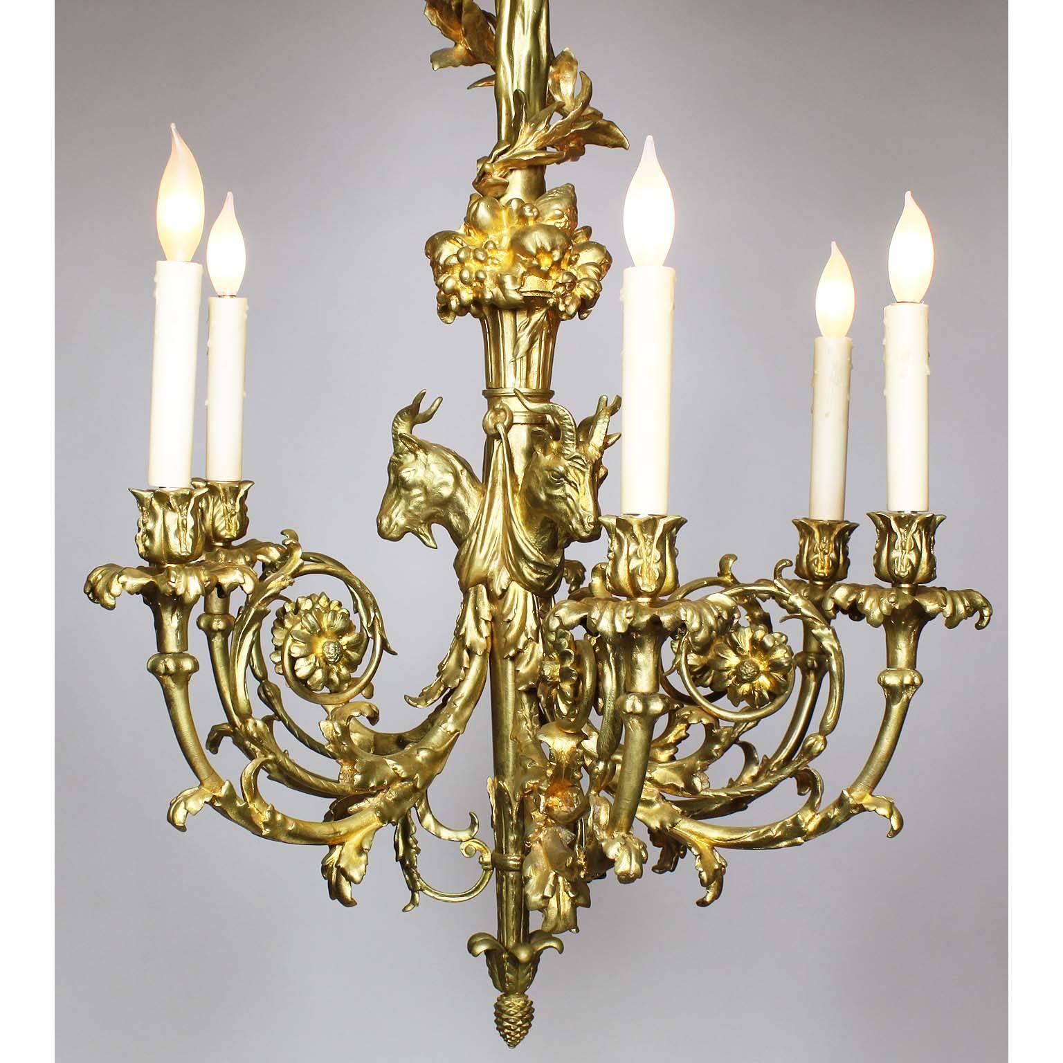 French 19th Century Louis XV Style Gilt Bronze Chandelier after Pierre Gouthiere In Good Condition For Sale In Los Angeles, CA