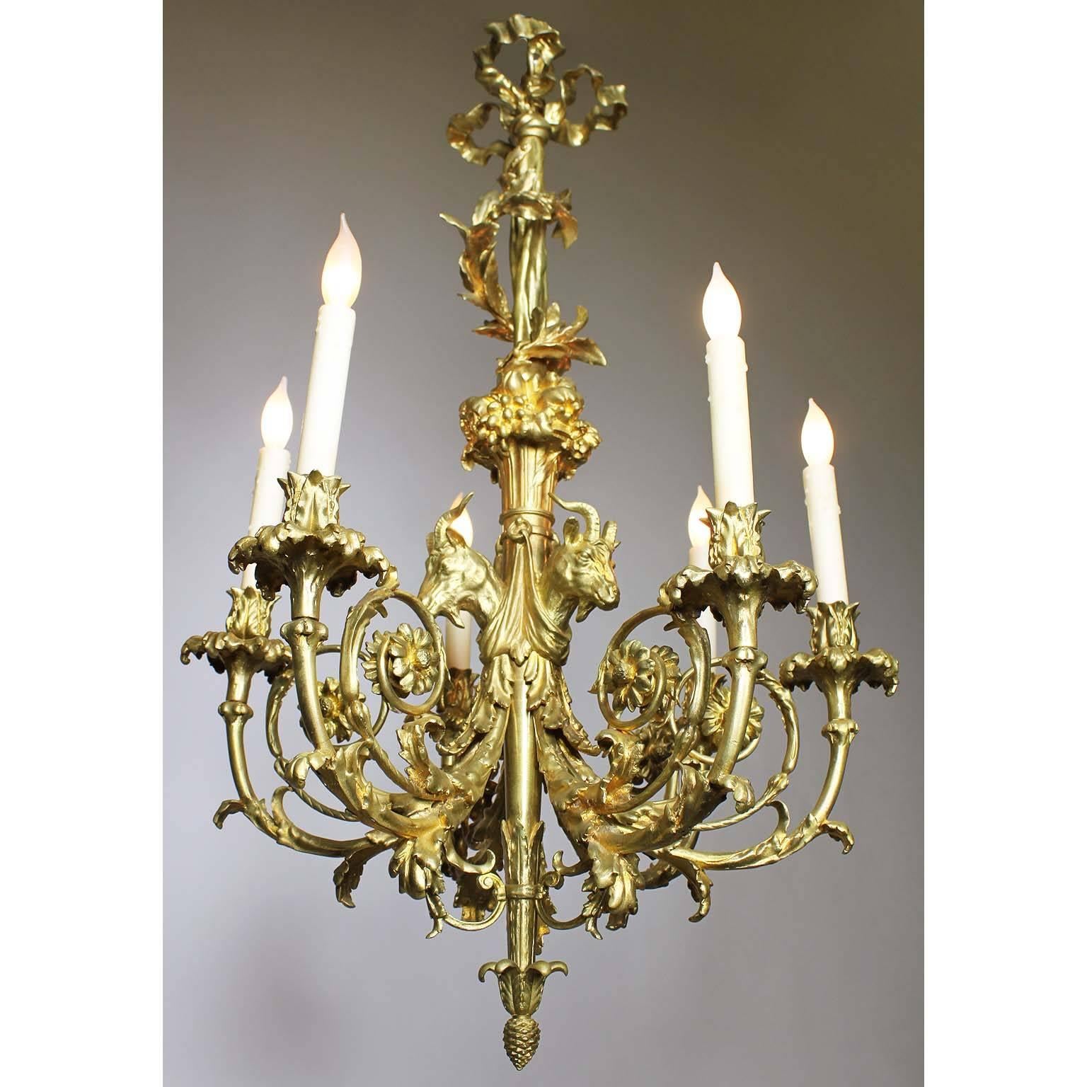 French 19th Century Louis XV Style Gilt Bronze Chandelier after Pierre Gouthiere For Sale 3