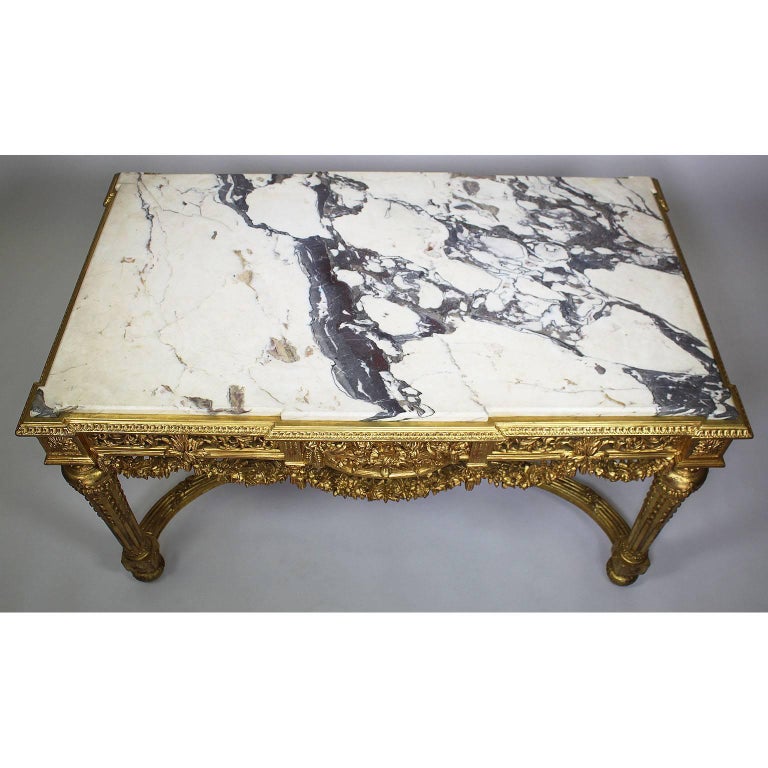 Fine French 19th-20th Century Louis XVI Style Giltwood Carved Centre Hall Table For Sale 3