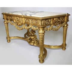 Fine French 19th-20th Century Louis XVI Style Giltwood Carved Centre Hall Table