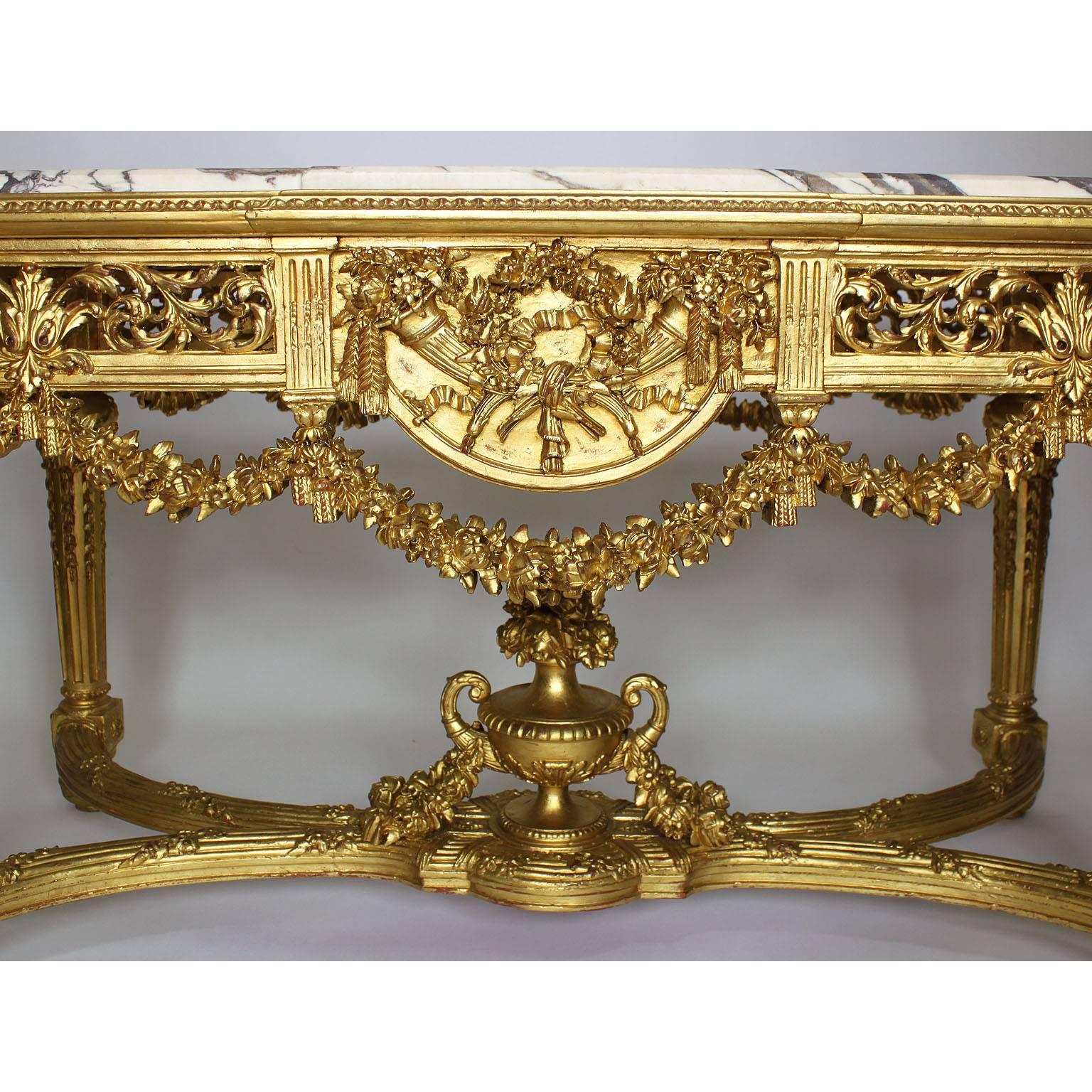 Hand-Carved Fine French 19th-20th Century Louis XVI Style Giltwood Carved Centre Hall Table For Sale